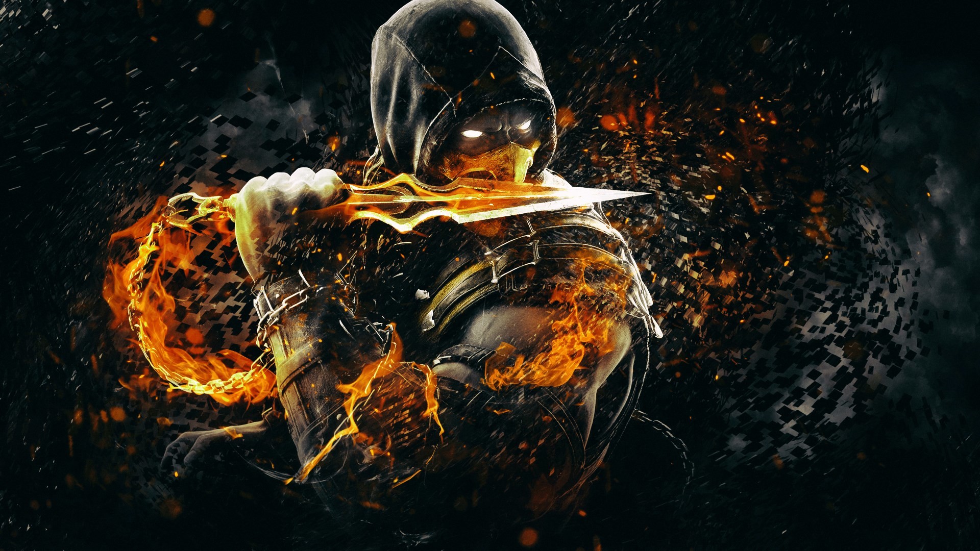 Scorpion, Mortal Kombat X, Fuoco, Kunai, Videogioco, Full HD, wallpaper per computer