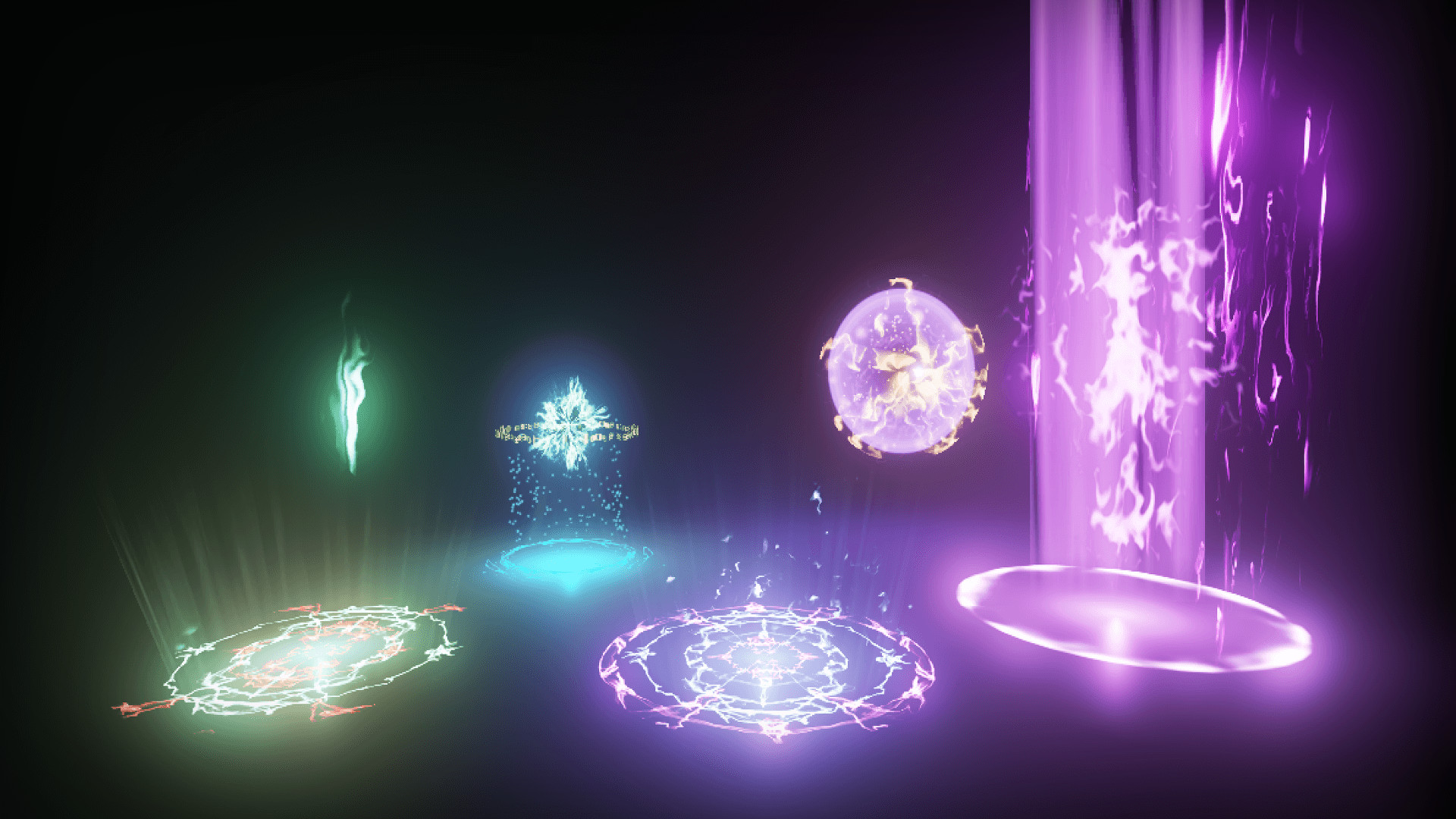 Cerchi magici, Incantesimi, Rune luminose, Viola, Sfondo scuro, 1920x1080, wallpaper desktop