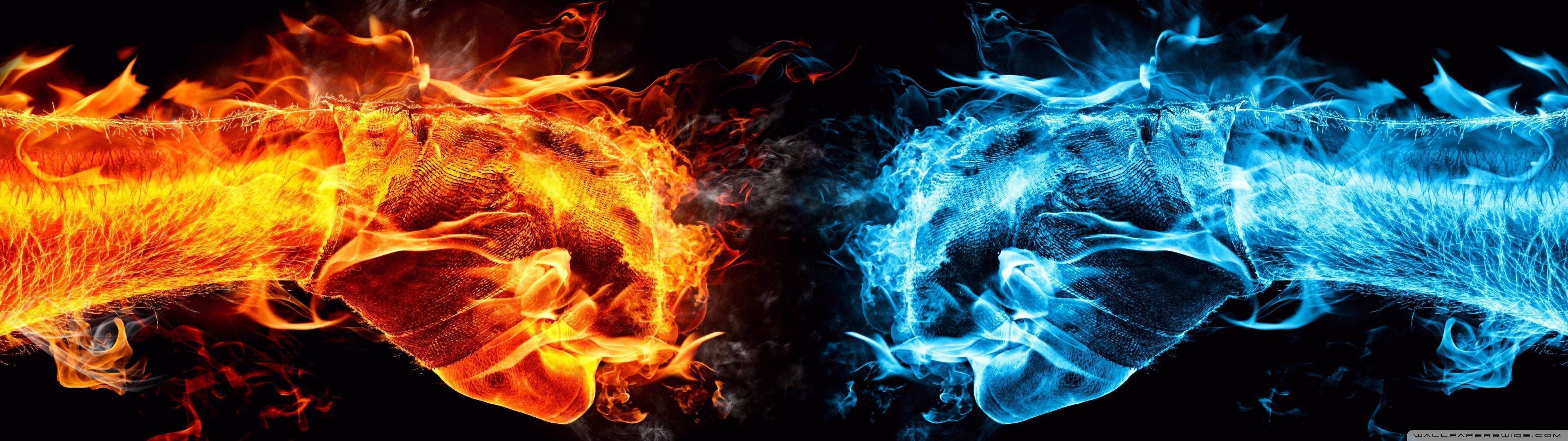 Pugni, Fuoco e ghiaccio, Rosso e blu, Digital art, Full HD, sfondo Windows 11
