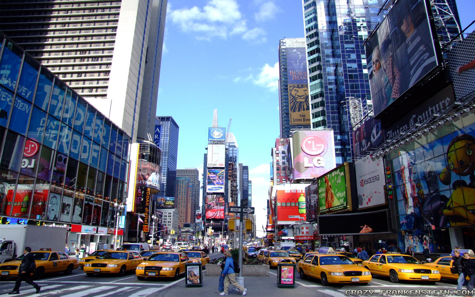 Times Square, Taxi gialli, Manhattan, Cartelloni, Full HD, sfondo desktop