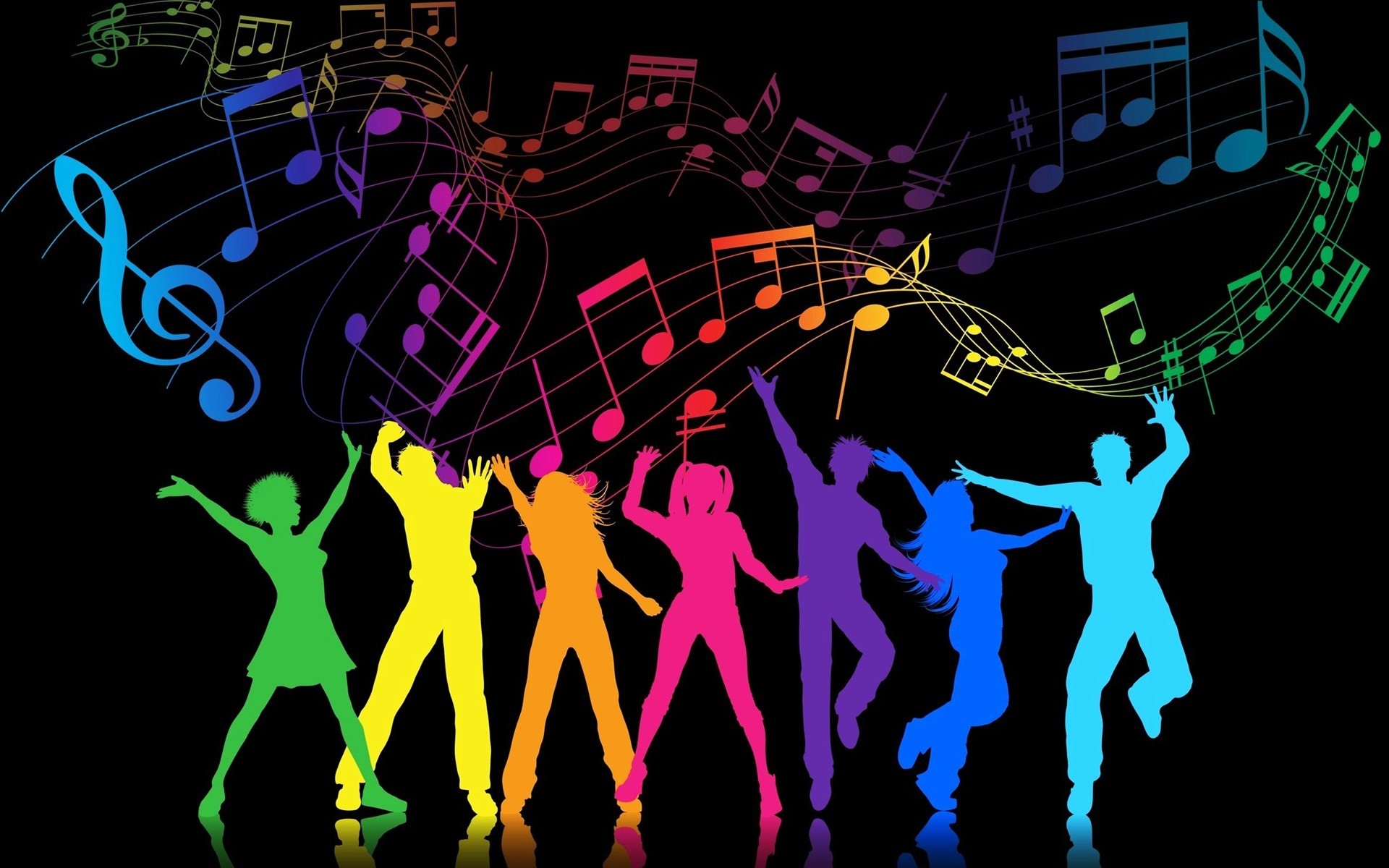 Ballerini, Silhouette, Note musicali, Arcobaleno, 1920x1200, sfondo MacBook Pro