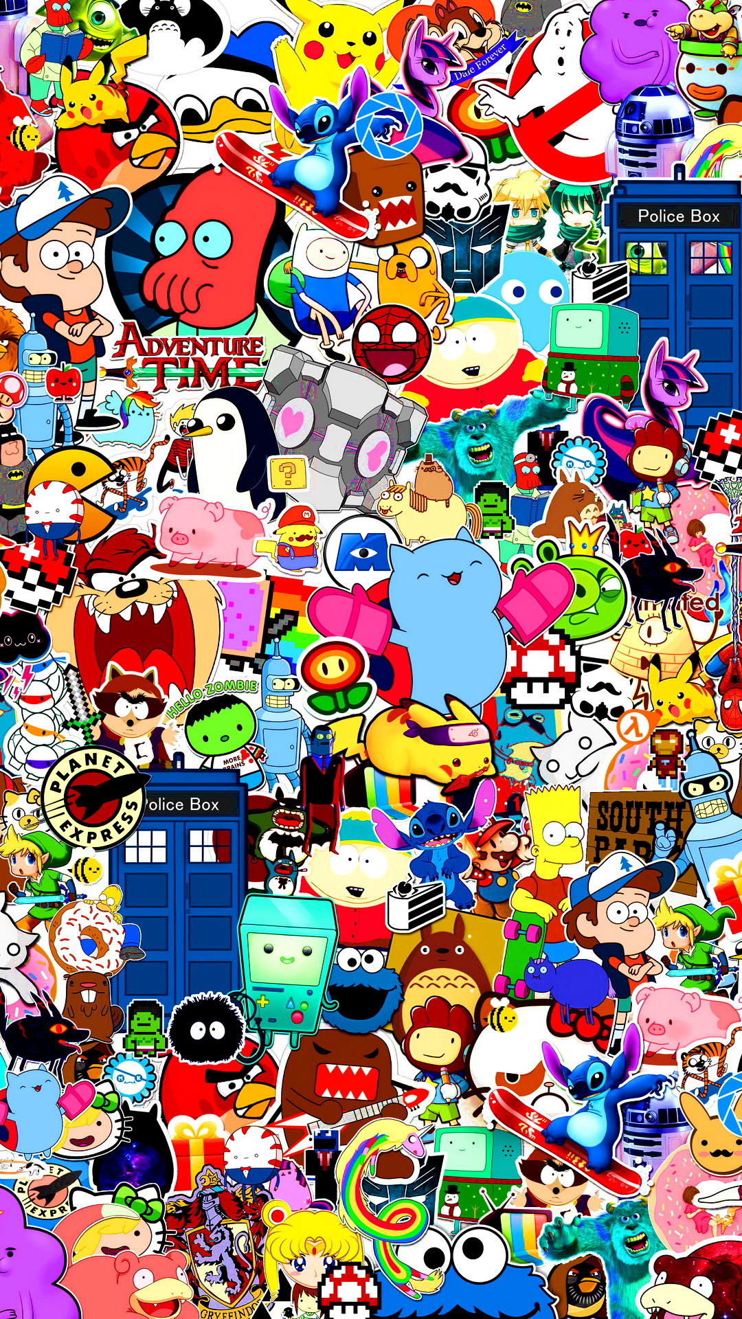 Collage, Personaggi dei cartoni, Sticker bomb, Colori, sfondo per iPhone 6S