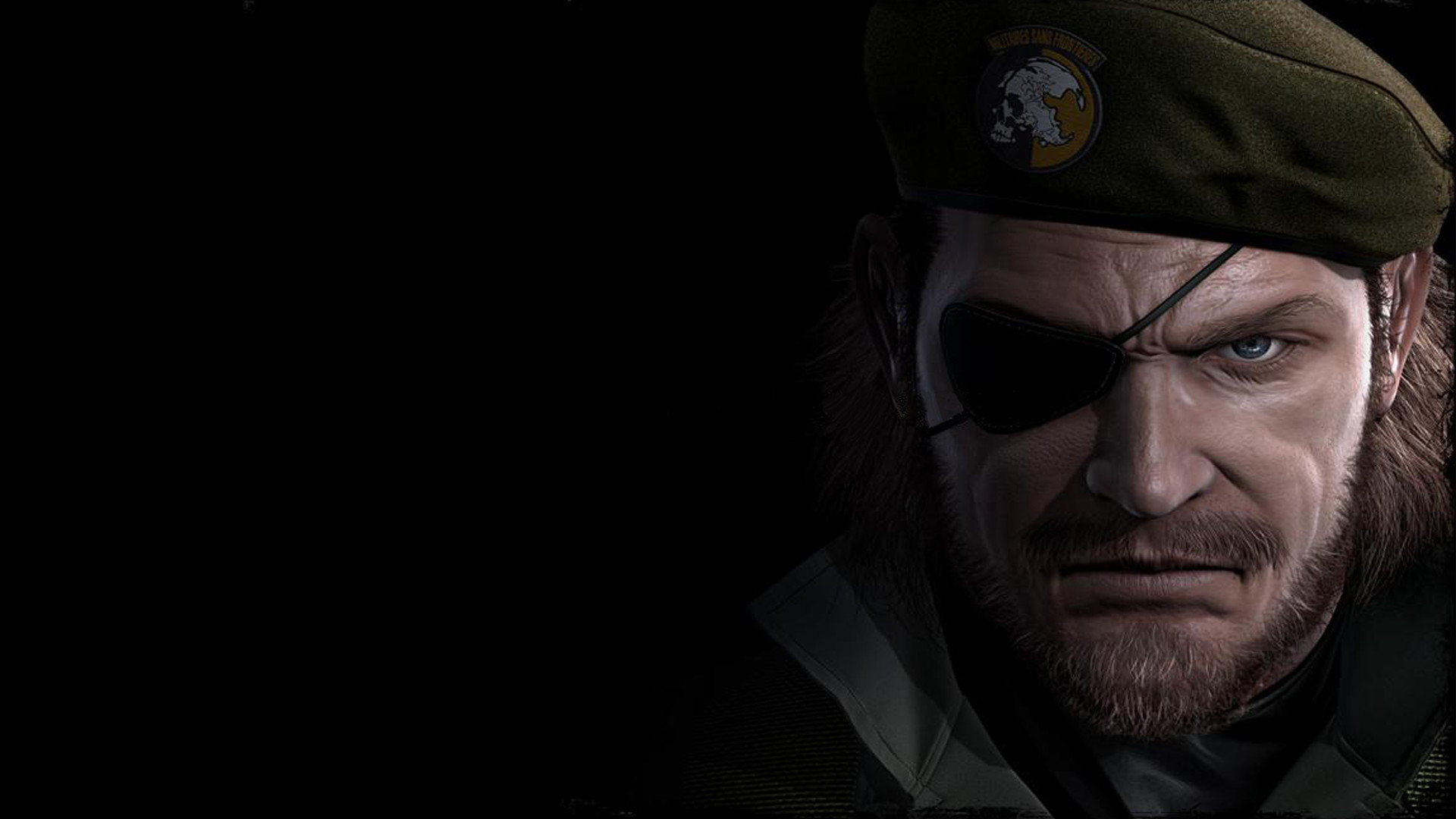 Big Boss, Metal Gear Solid: Peace Walker, Basco, Benda sull'occhio, Sfondo nero, wallpaper desktop