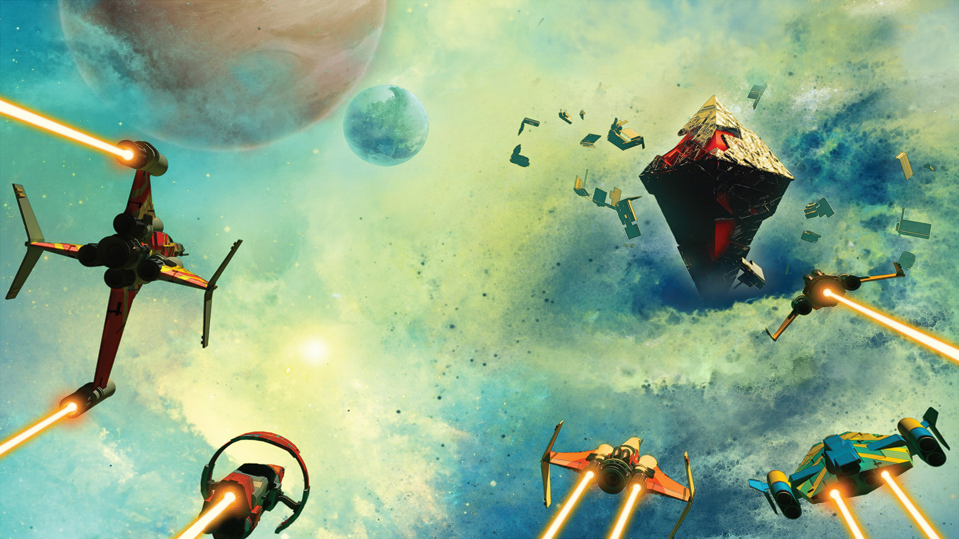 No Man's Sky, Battaglia spaziale, Pirati, Astronavi, 16:9 Full HD, sfondo widescreen