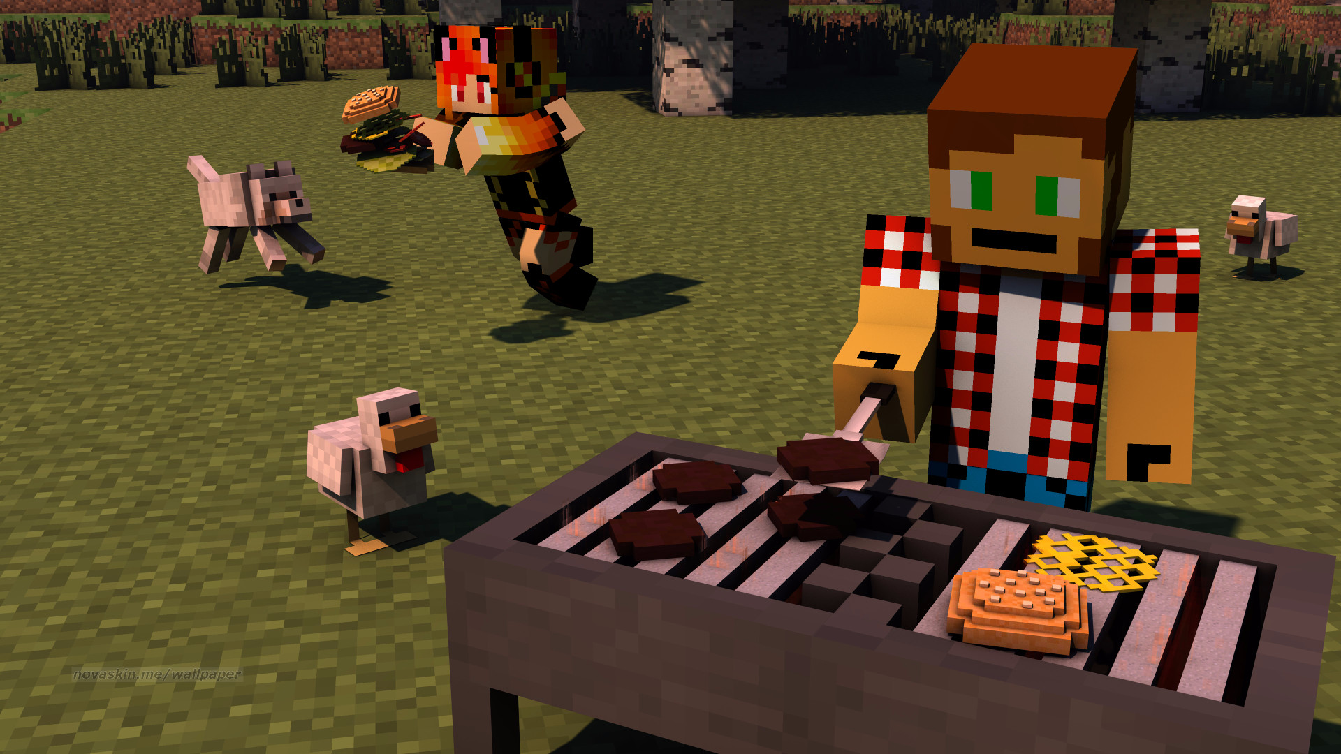 Minecraft, Novaskin, Barbecue, Galline, Full HD, wallpaper desktop