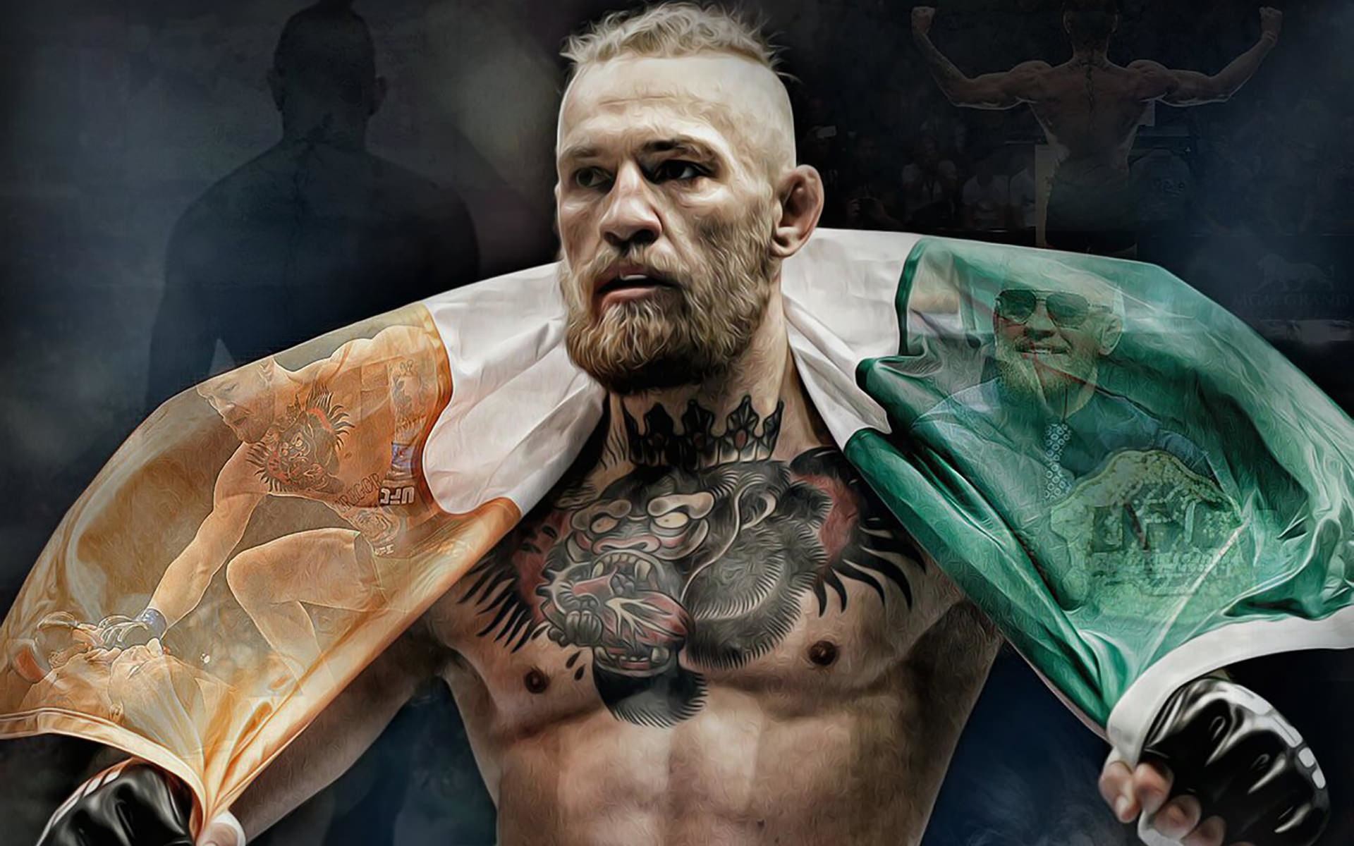 Conor McGregor, UFC, Bandiera irlandese, Tatuaggi, Full HD, wallpaper per PC