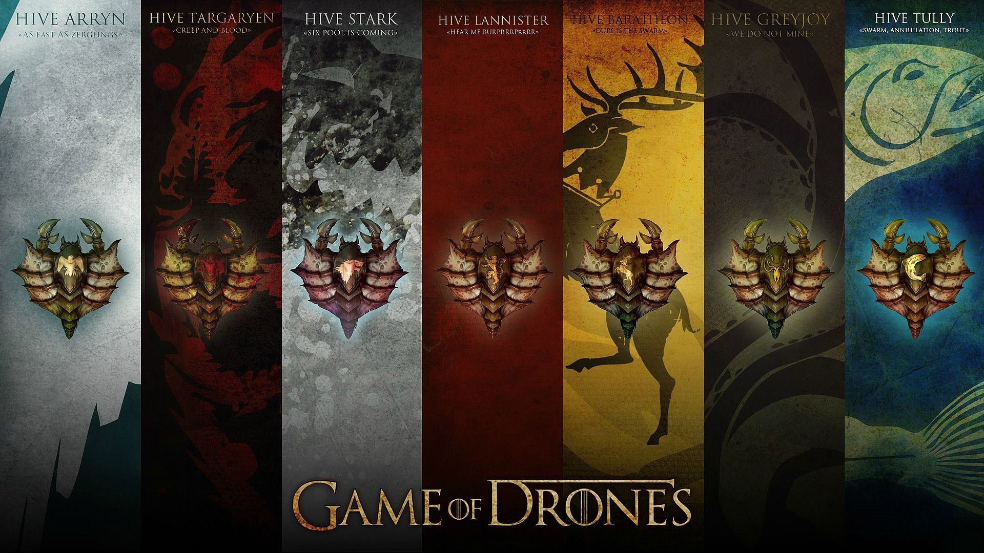 Game of Drones, Il Trono di Spade, Stendardi delle casate, Parodia, sfondo 1920x1080 per PC