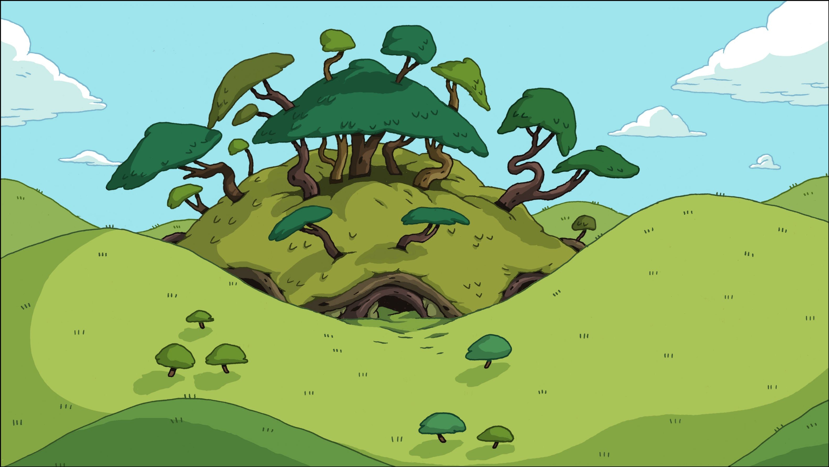 Adventure Time, Terra di Ooo, Colline, Alberi, 2K, sfondo desktop