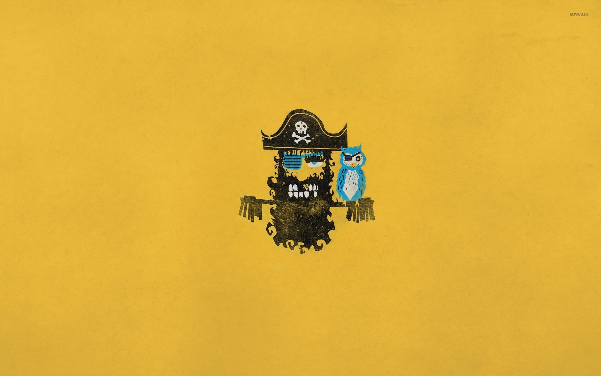 Pirata, Gufo, Minimalista, Sfondo giallo, Illustrazione, Full HD, wallpaper per portatile