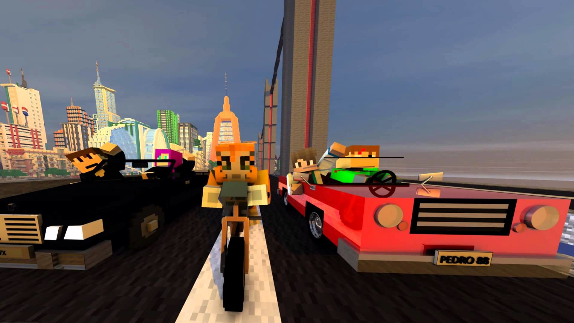 Minecraft, Novaskin, Auto, Città, Inseguimento, Full HD, wallpaper per PC
