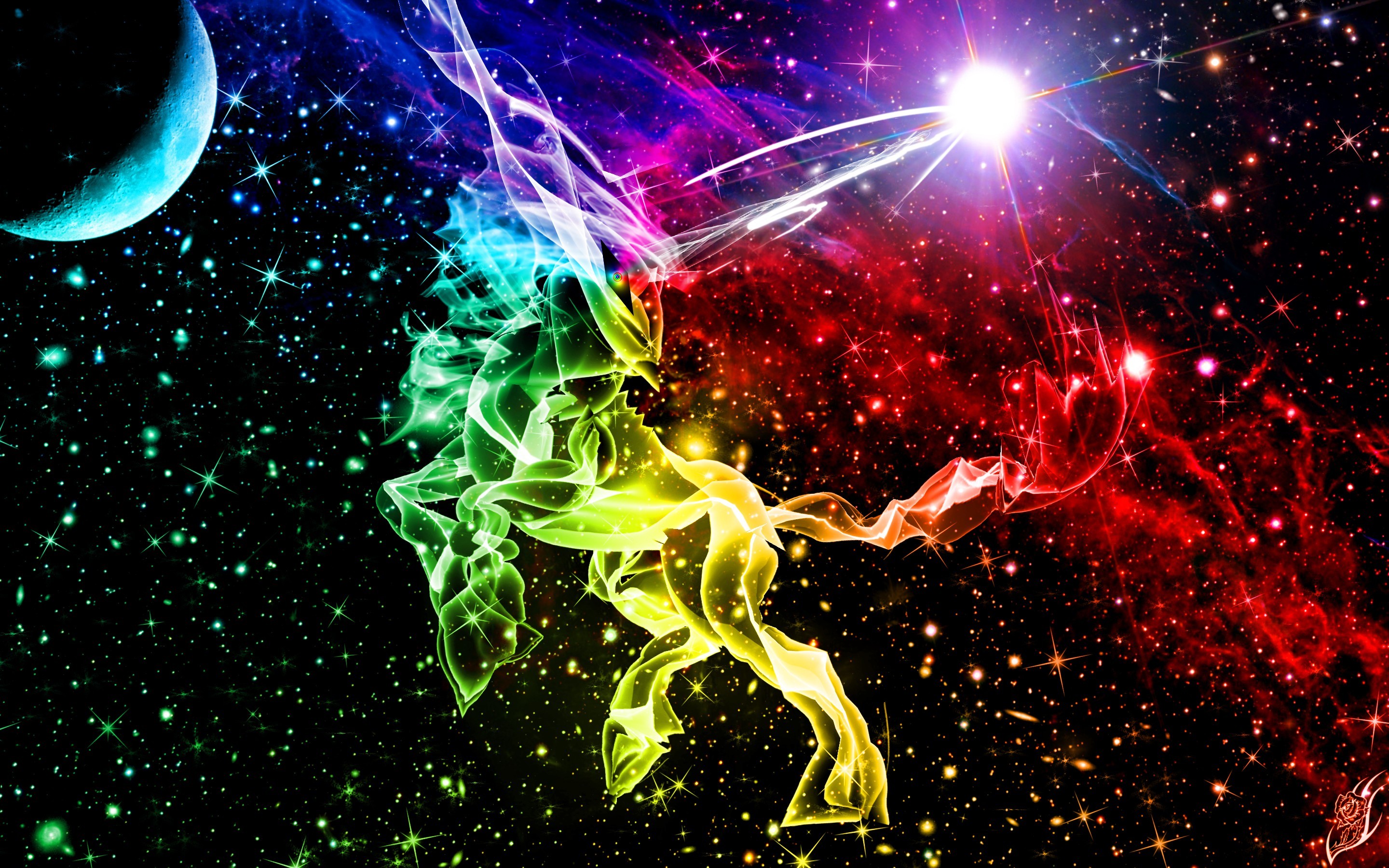Unicorno, Arcobaleno, Fumo colorato, Galassia, Stelle, 2K, sfondo per PC