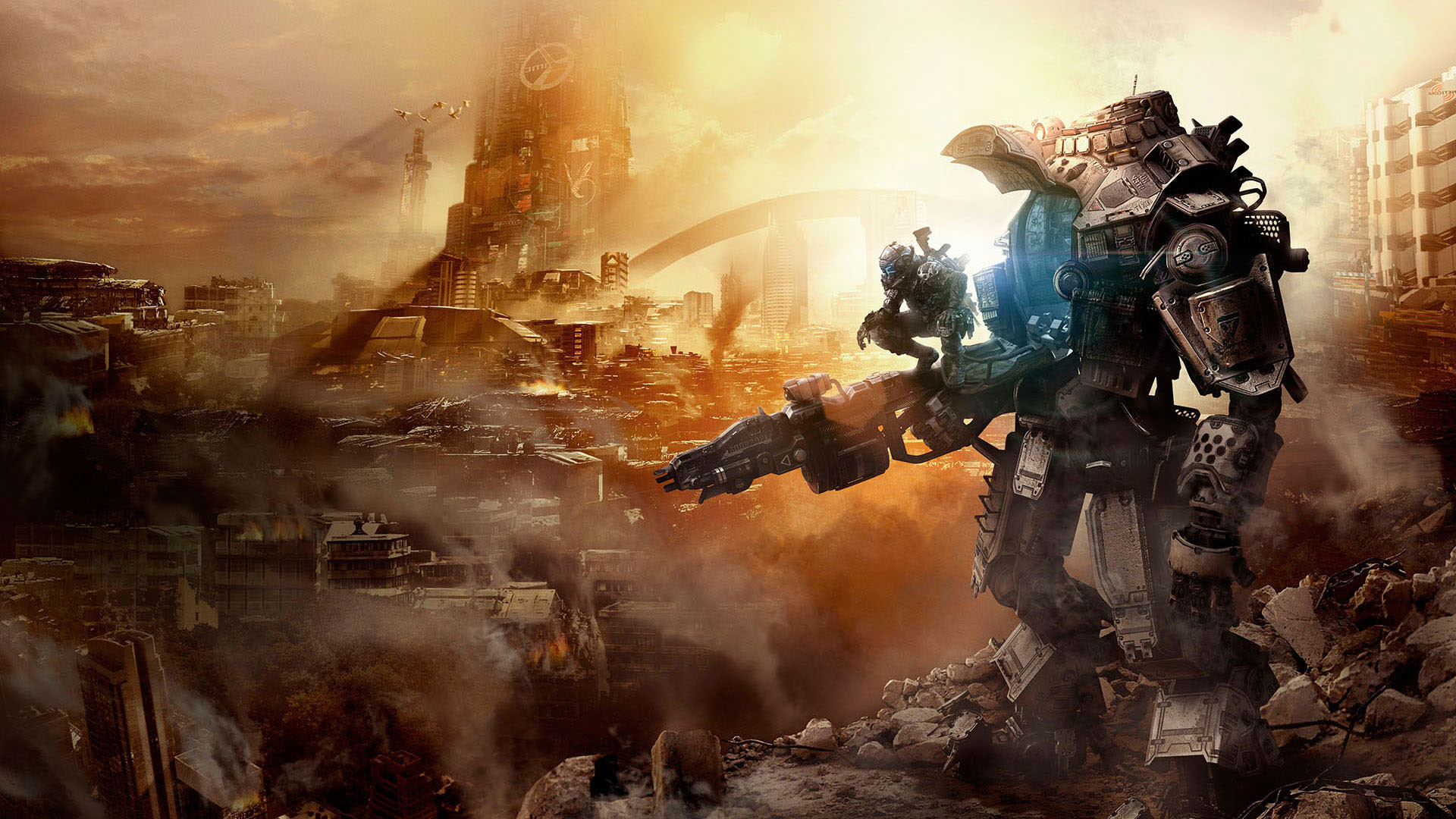 Titanfall, Titano, Atlas, Rovine, Fumo, 1920x1080, immagine di sfondo