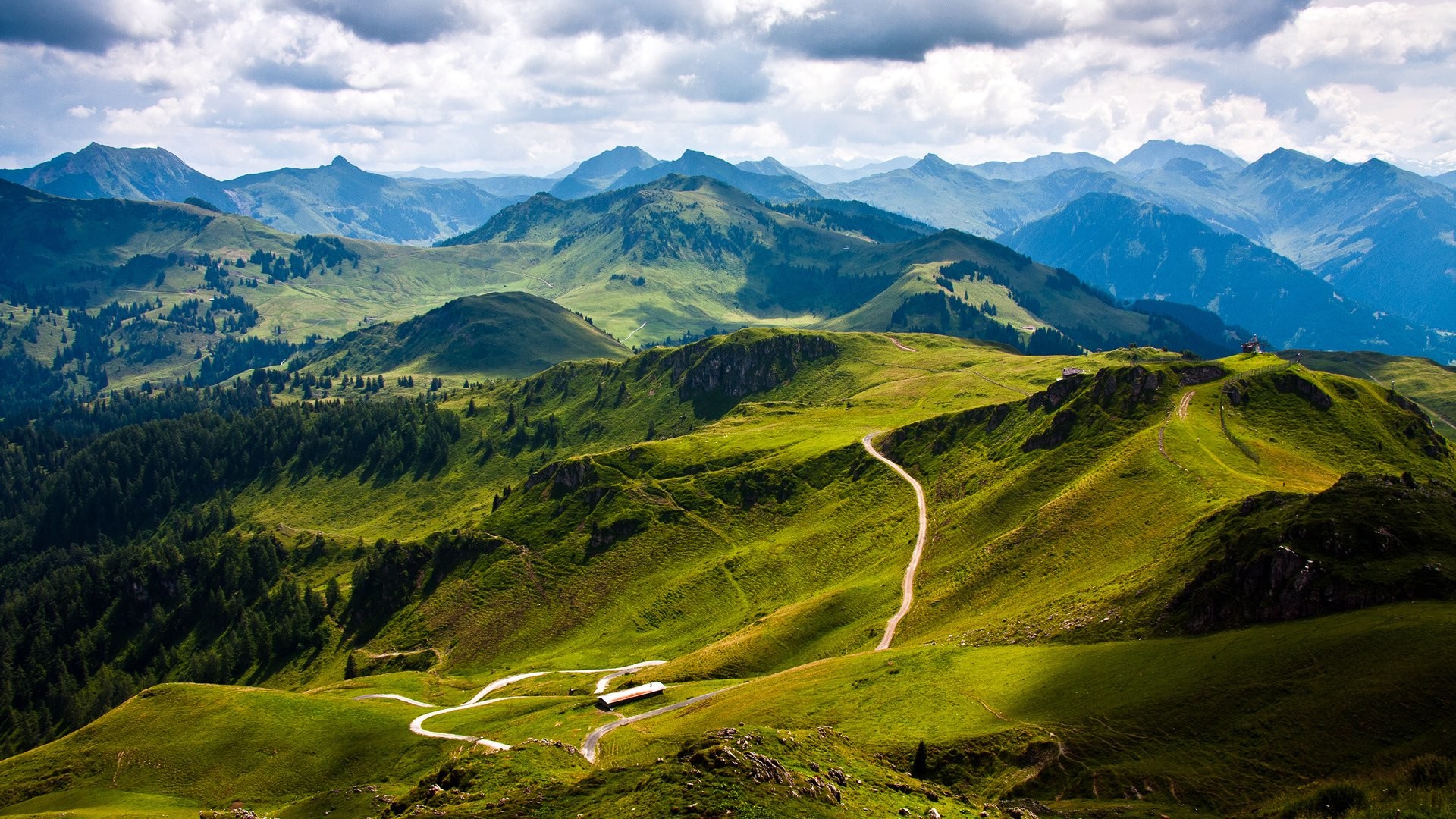 Alpi, Colline verdi, Sentiero, Valle, Panorama, 1920x1080, wallpaper desktop