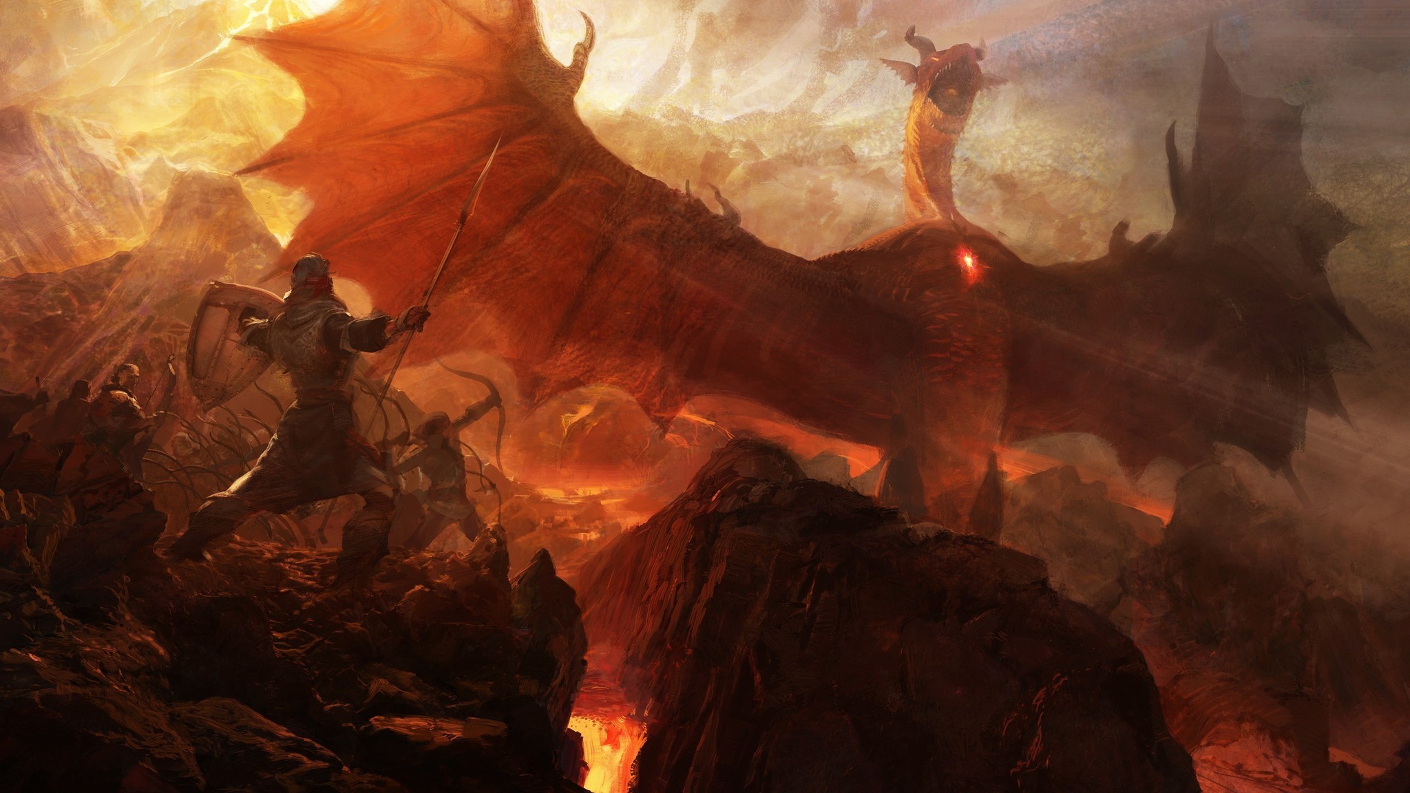 Drago, Fuoco, Fantasy, Guerriero, Rosso, Full HD, sfondo Windows 11