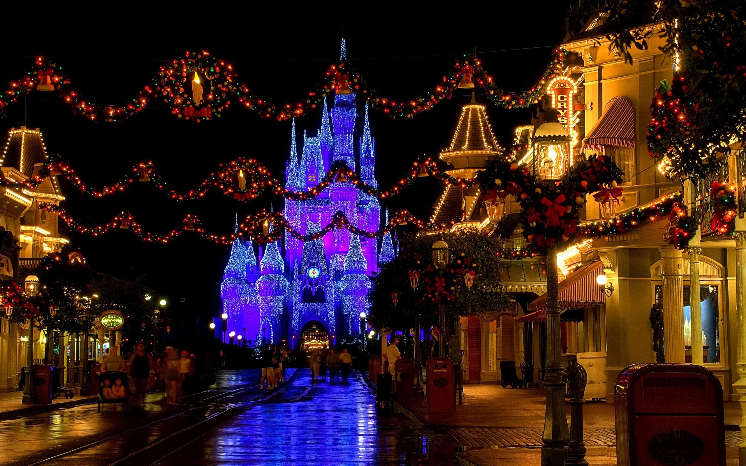 Castello di Cenerentola, Magic Kingdom, Walt Disney World, Luci natalizie, Notte, sfondo 2K