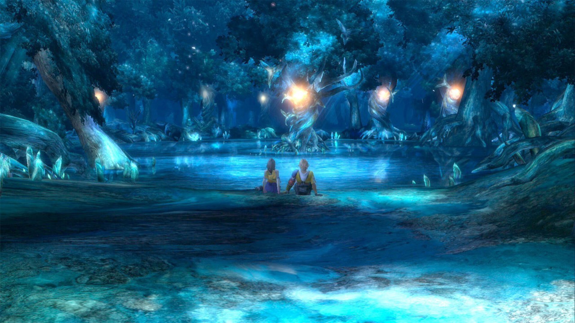 Tidus, Yuna, Final Fantasy X, Macalania, Lago, 1920x1080, immagine di sfondo