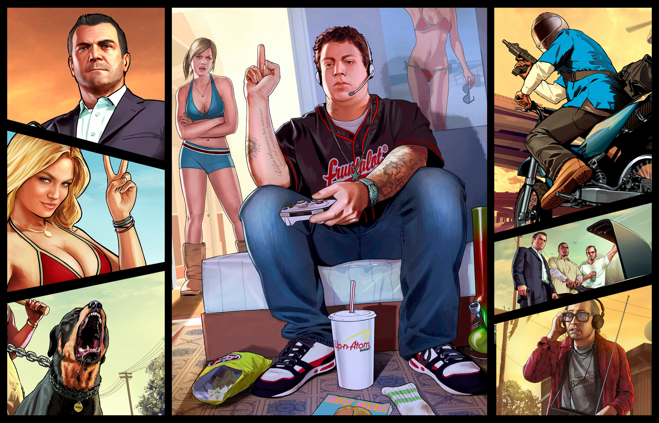 Grand Theft Auto V, Jimmy De Santa, Michael De Santa, Collage, 2K, sfondo per PC e portatile