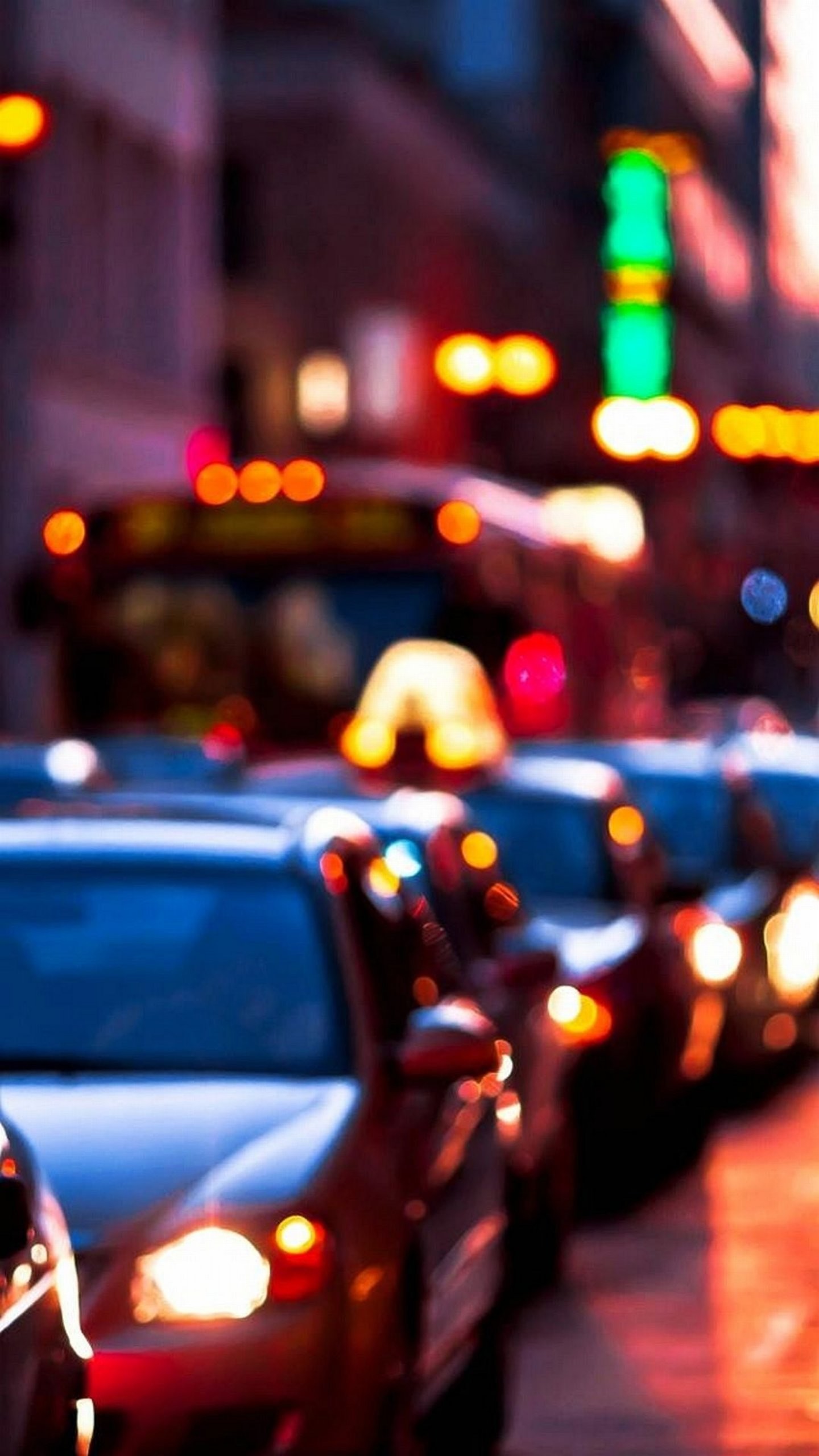 Taxi, Traffico, New York, Bokeh, QHD+, sfondo iPhone