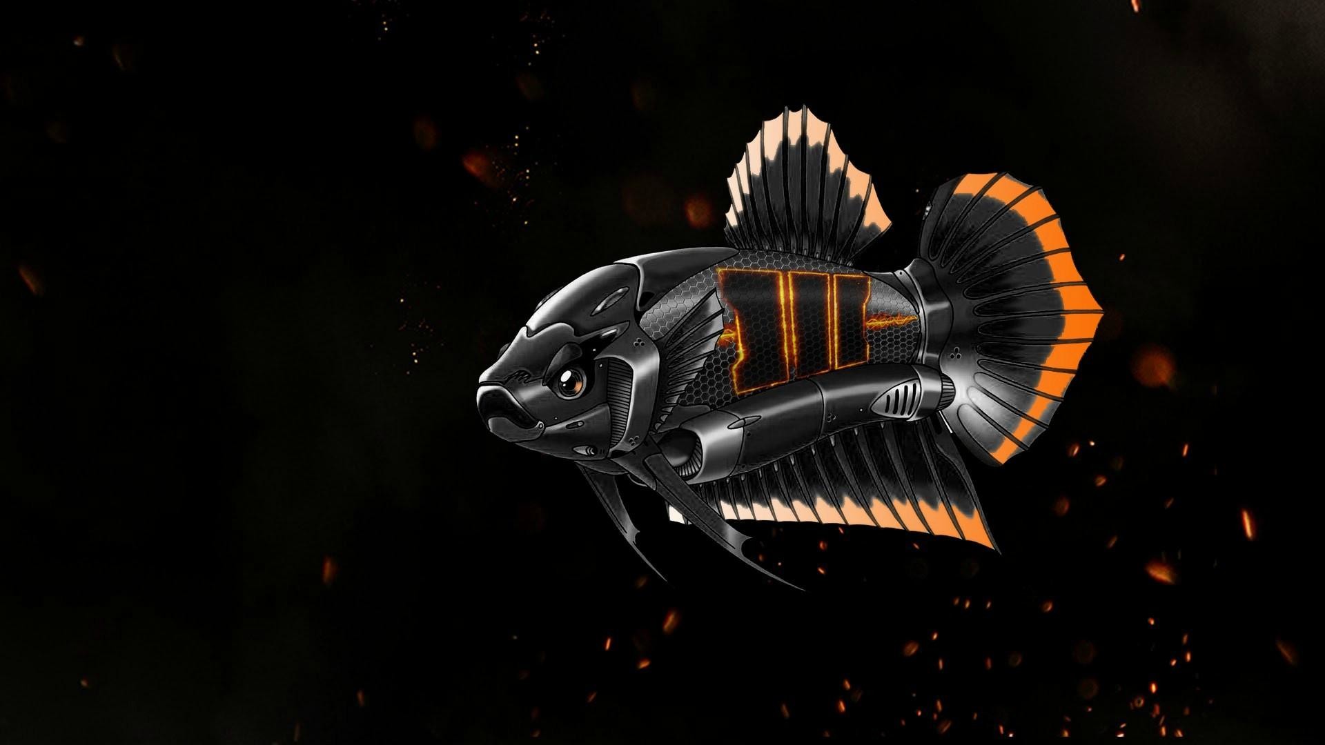 Call of Duty: Black Ops III, Pesce combattente, Logo III, Sfondo nero, wallpaper Windows 11