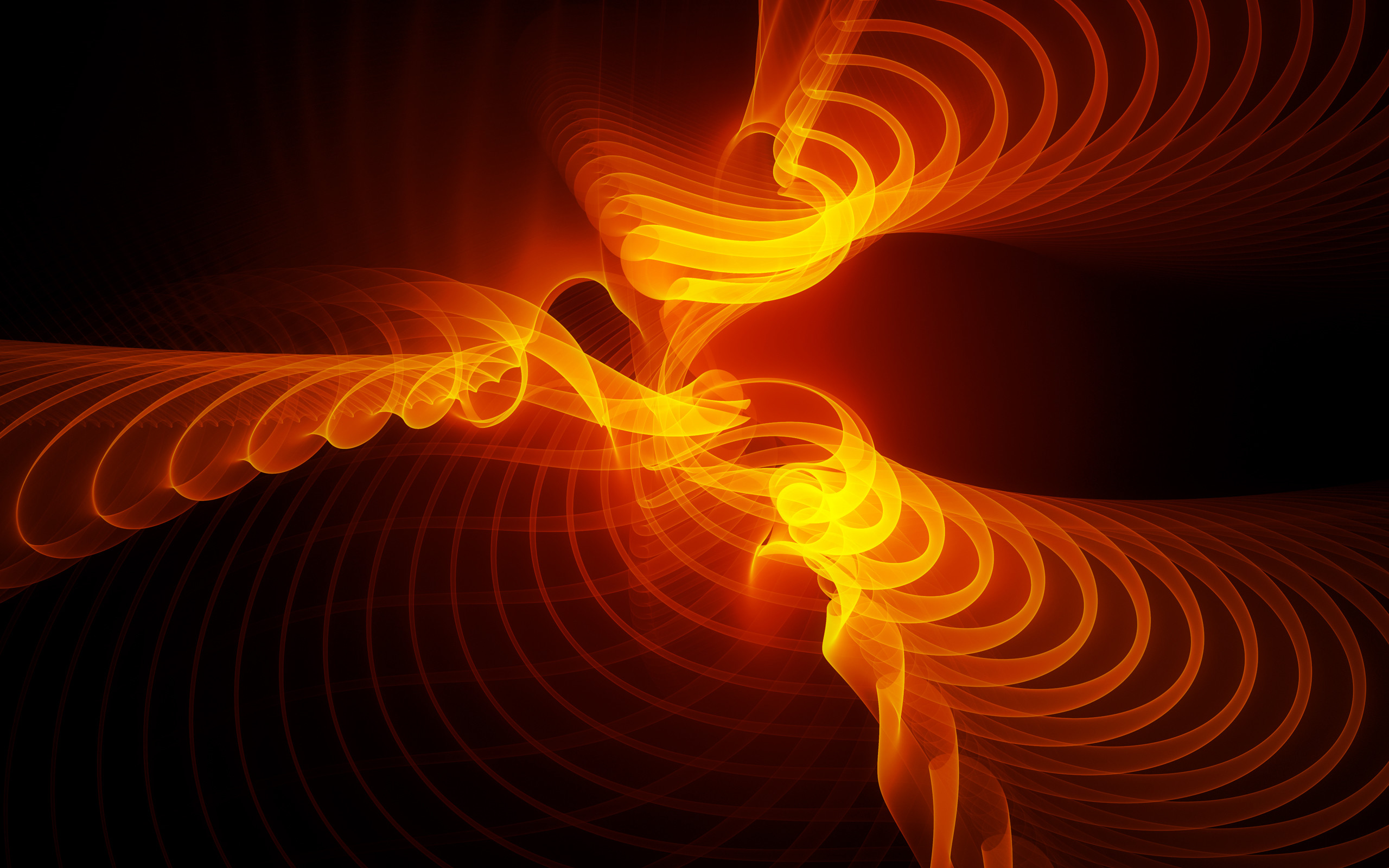 Frattale, Arancione, Sfondo nero, 2K, wallpaper desktop