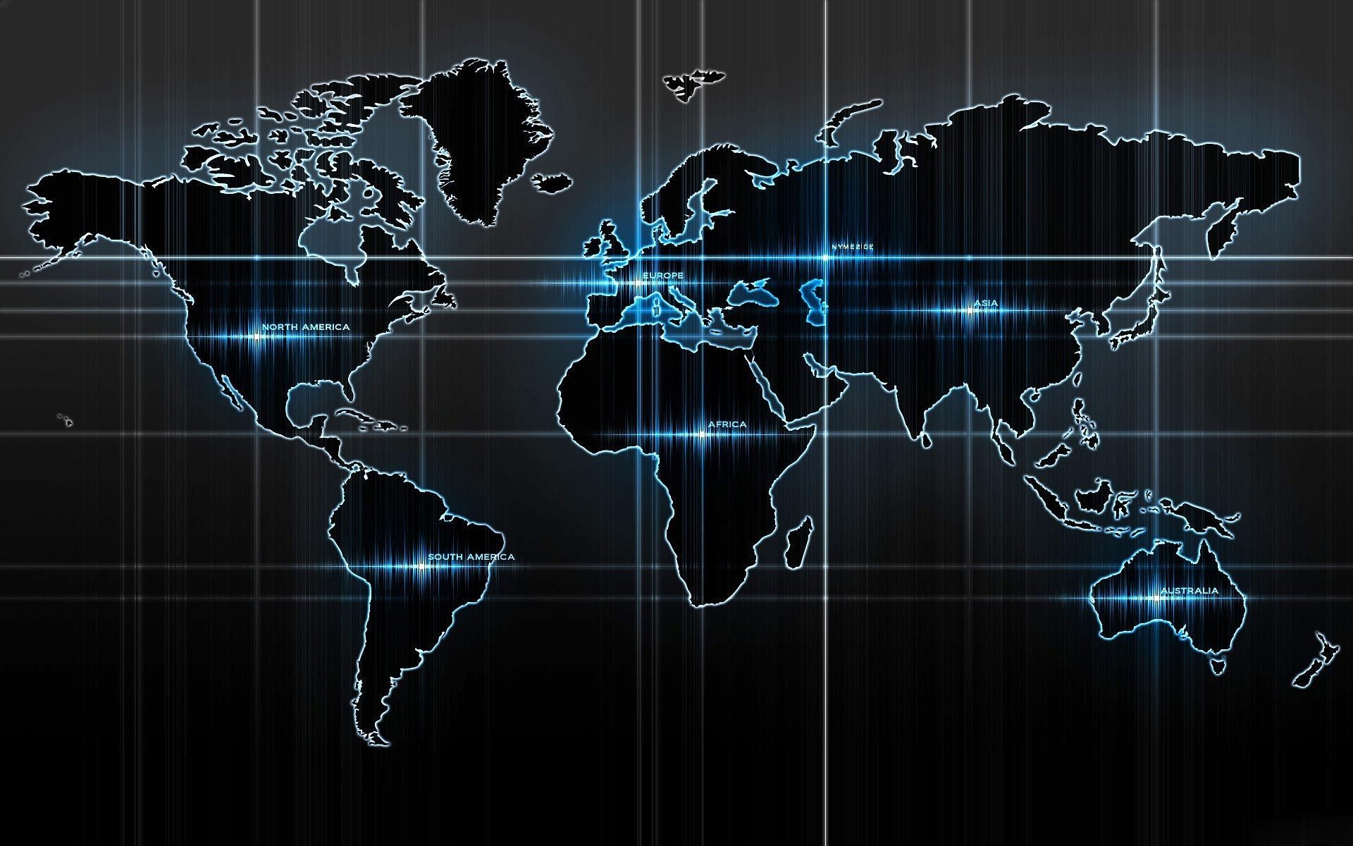 Mappa del mondo, Contorni, Luci blu, Tecnologia, 16:10 Full HD, sfondo widescreen