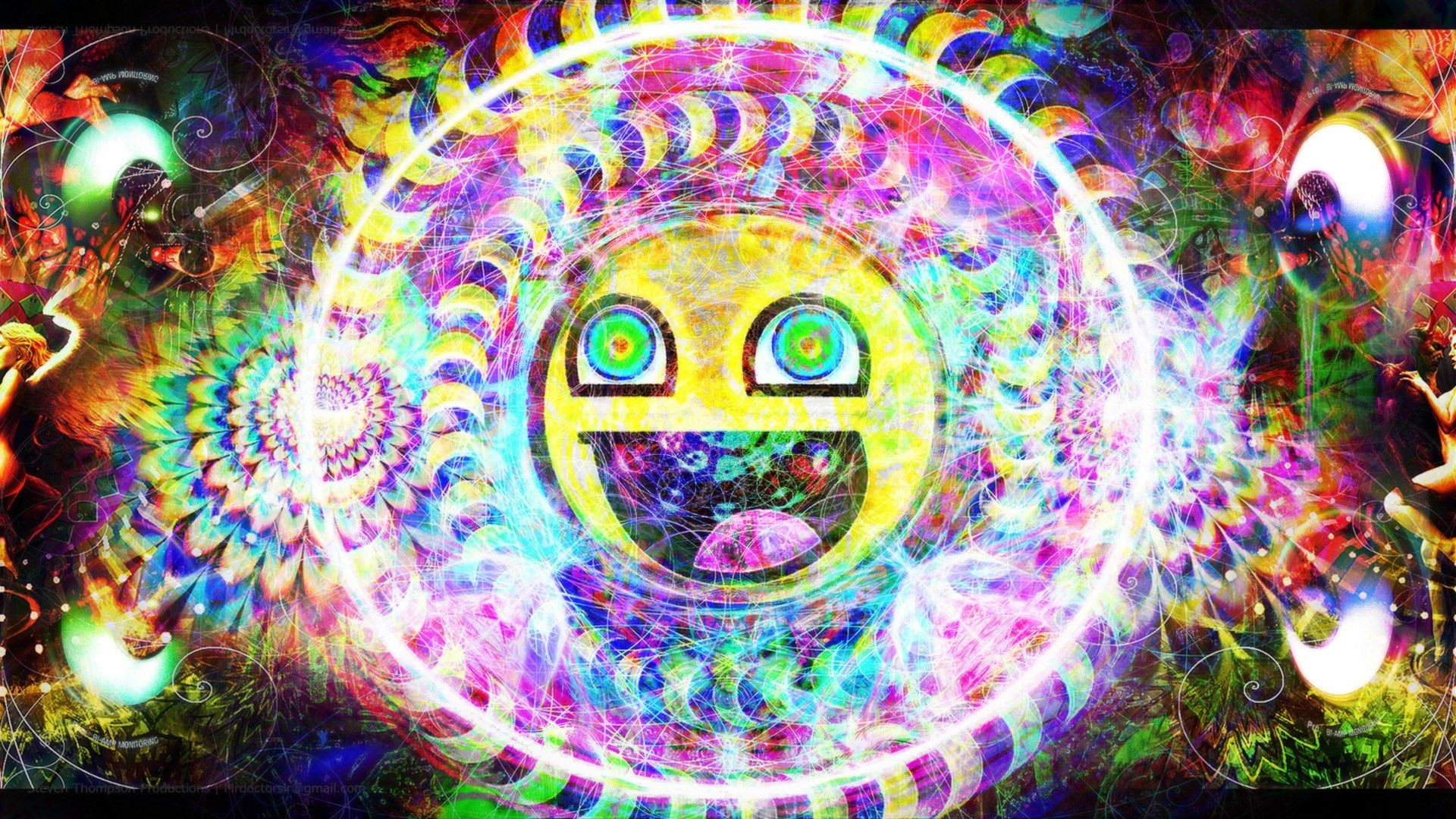 Faccina sorridente, Arte psichedelica, Caleidoscopio, 1920x1080, sfondo per PC