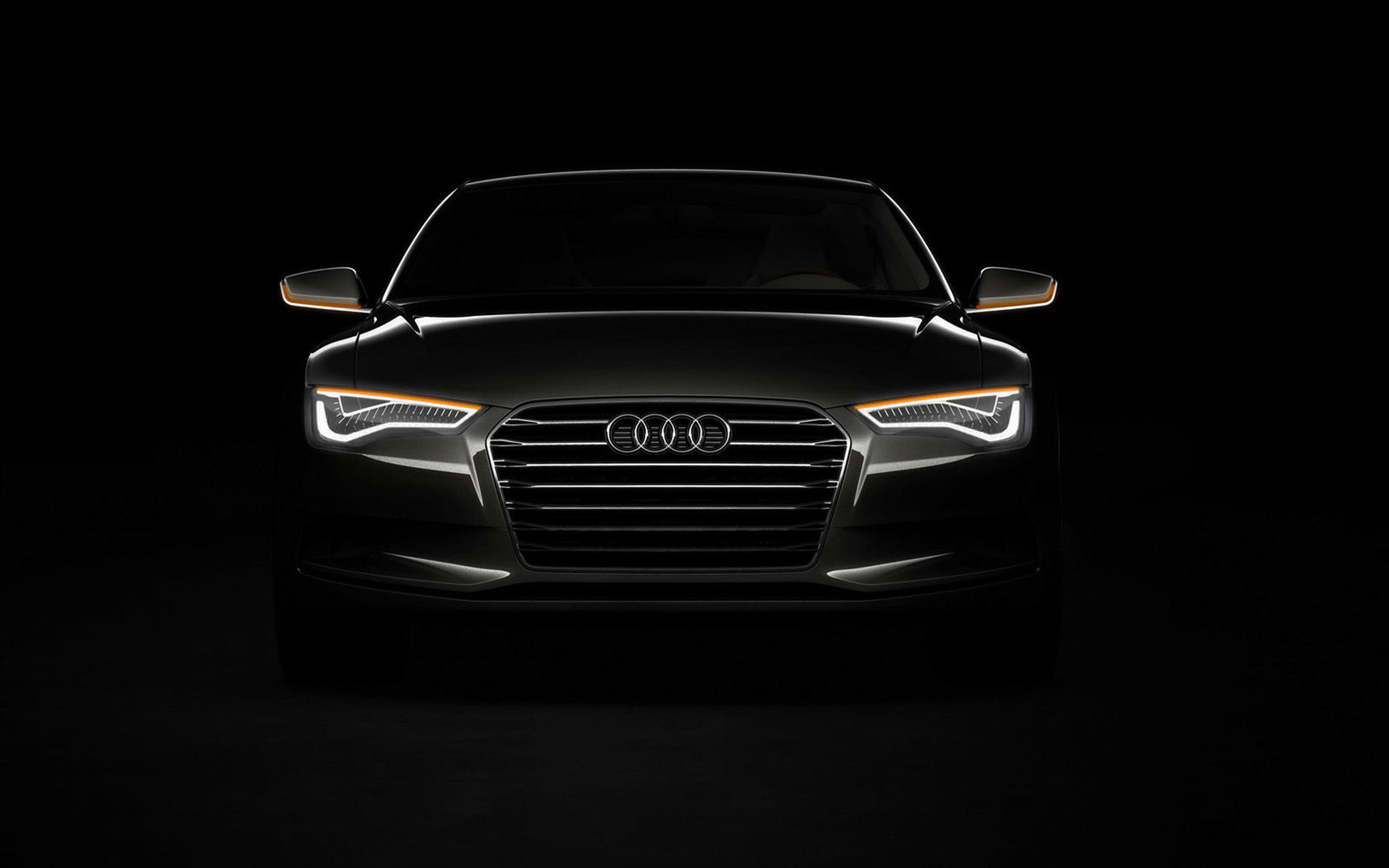 Audi, Fari, Sfondo nero, 2K, wallpaper per PC