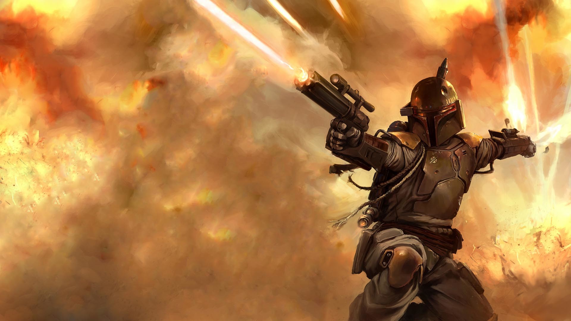Boba Fett, Blaster, Esplosione, Star Wars, 1920x1080, immagine di sfondo