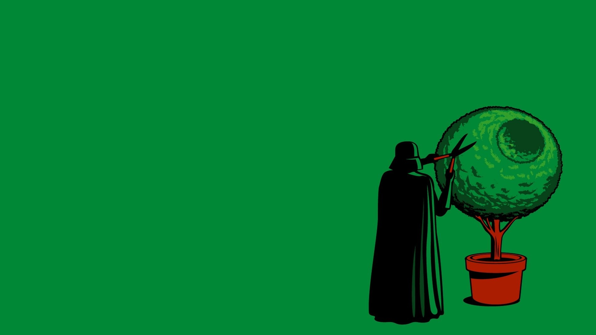 Darth Vader, Morte Nera, Bonsai, Sfondo verde, Parodia, Full HD, wallpaper desktop