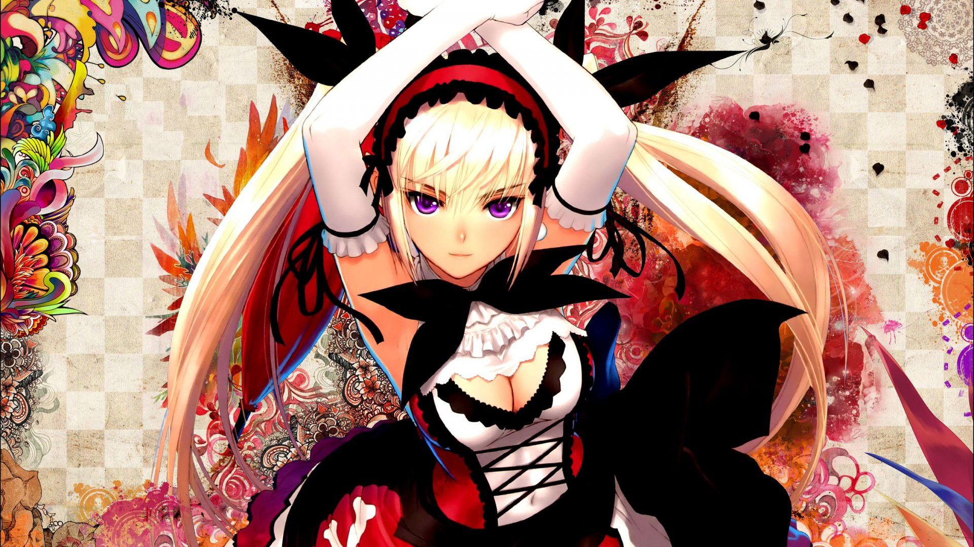 Ragazza bionda, Gothic lolita, Motivi colorati, Full HD 1080p, sfondo desktop