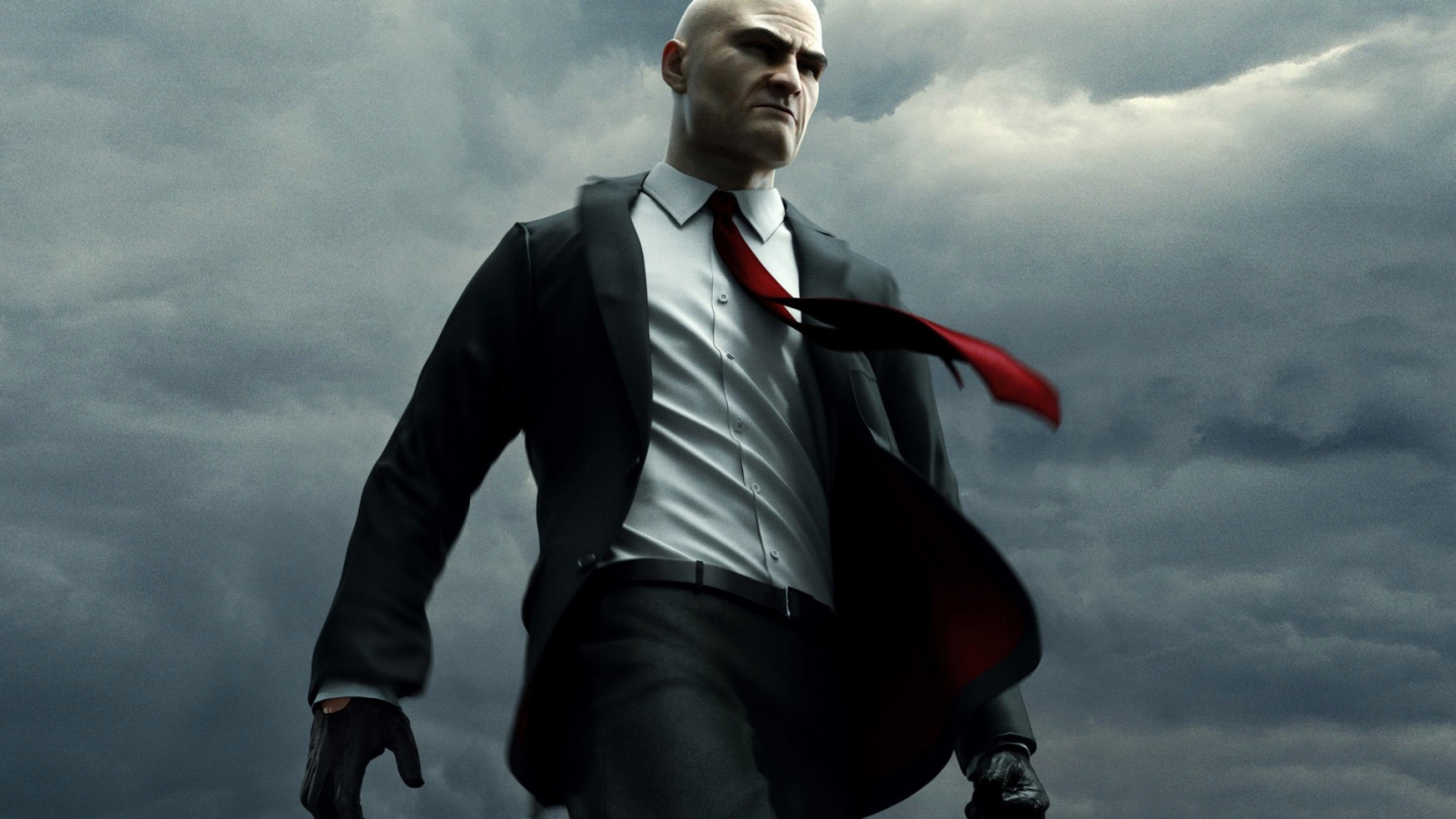Hitman, Agente 47, Cravatta rossa, Cielo nuvoloso, 16:9 4K, sfondo widescreen
