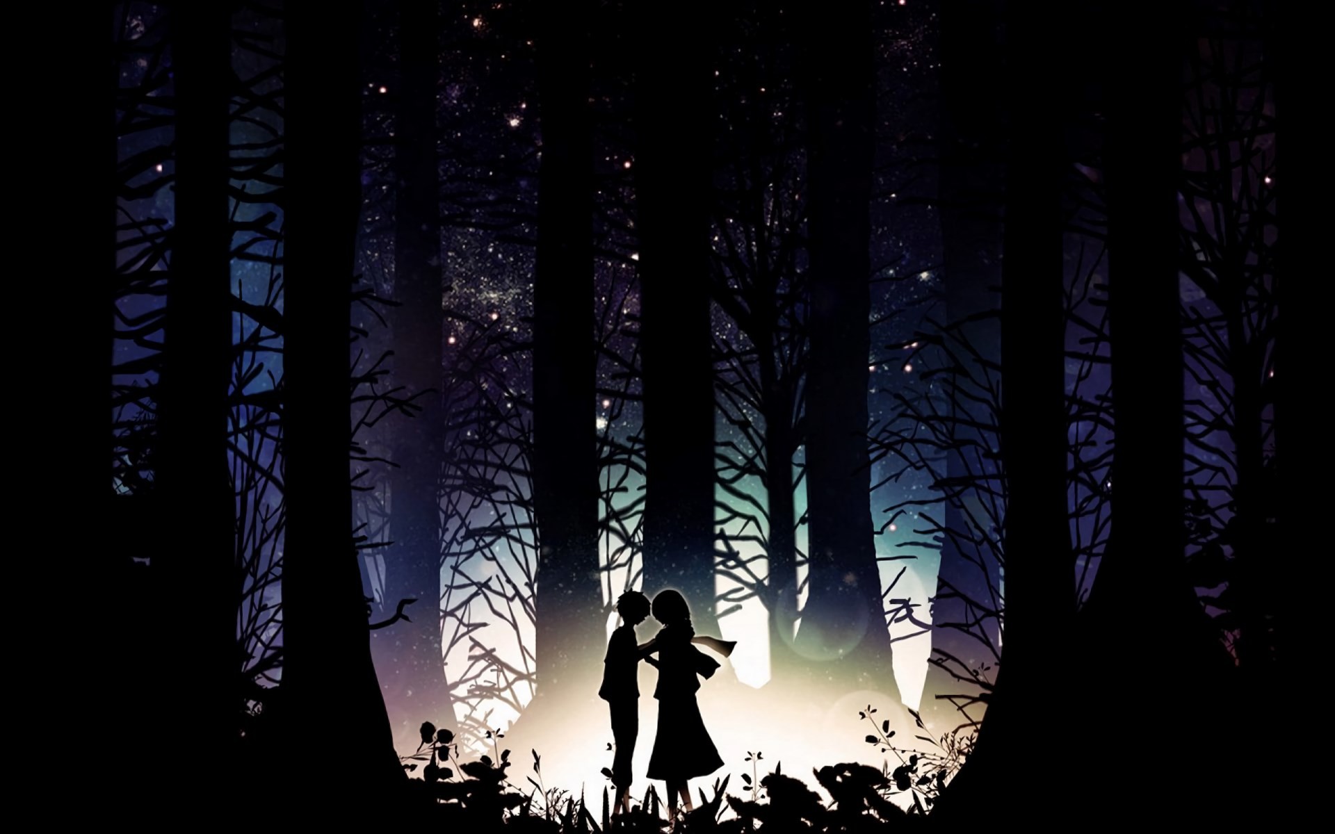 L'attacco dei giganti, Silhouette, Coppia, Foresta, 16:10 Full HD, sfondo widescreen