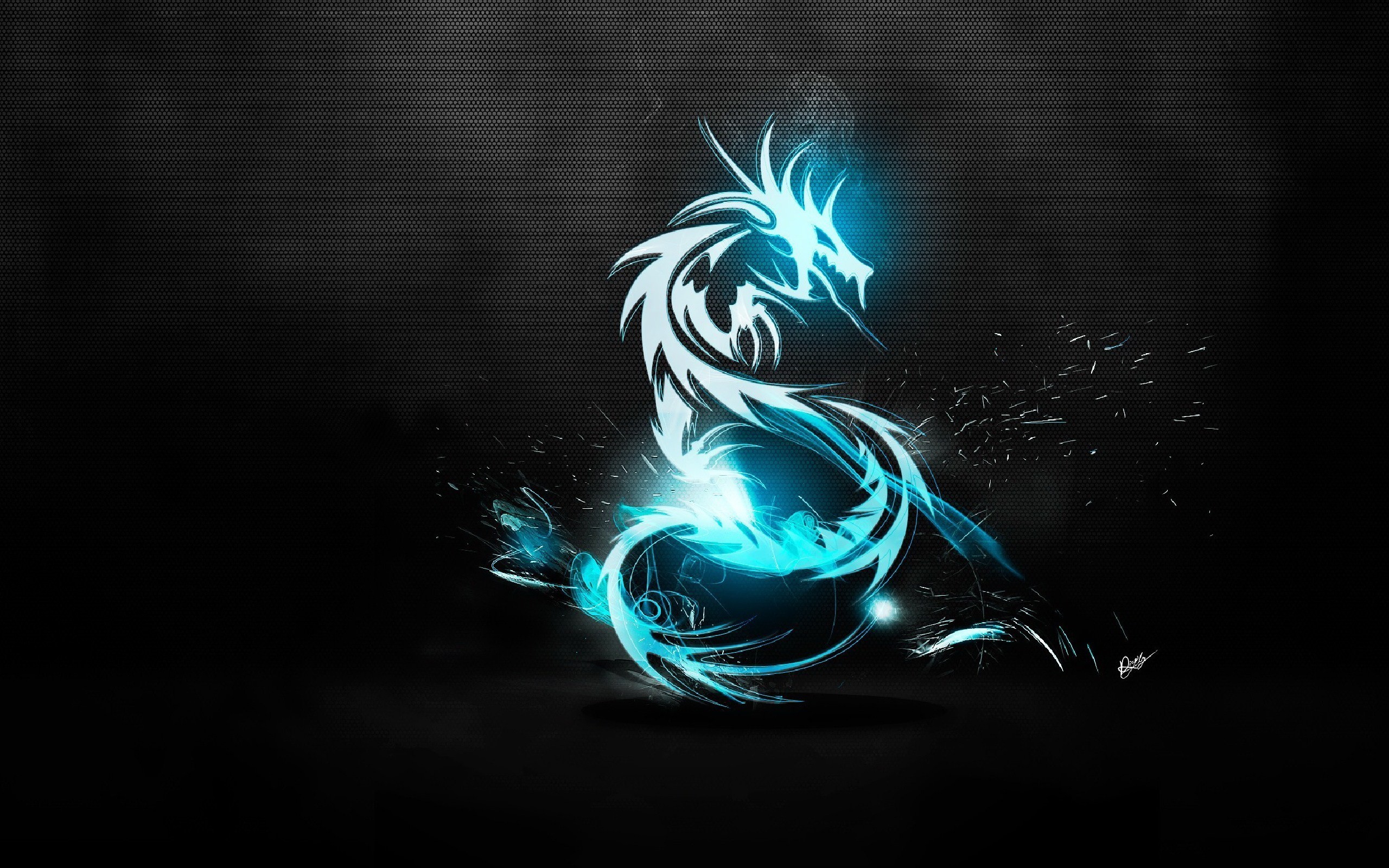 Kali Linux, Drago, Luce blu, Sfondo nero, 16:10 2K, wallpaper widescreen