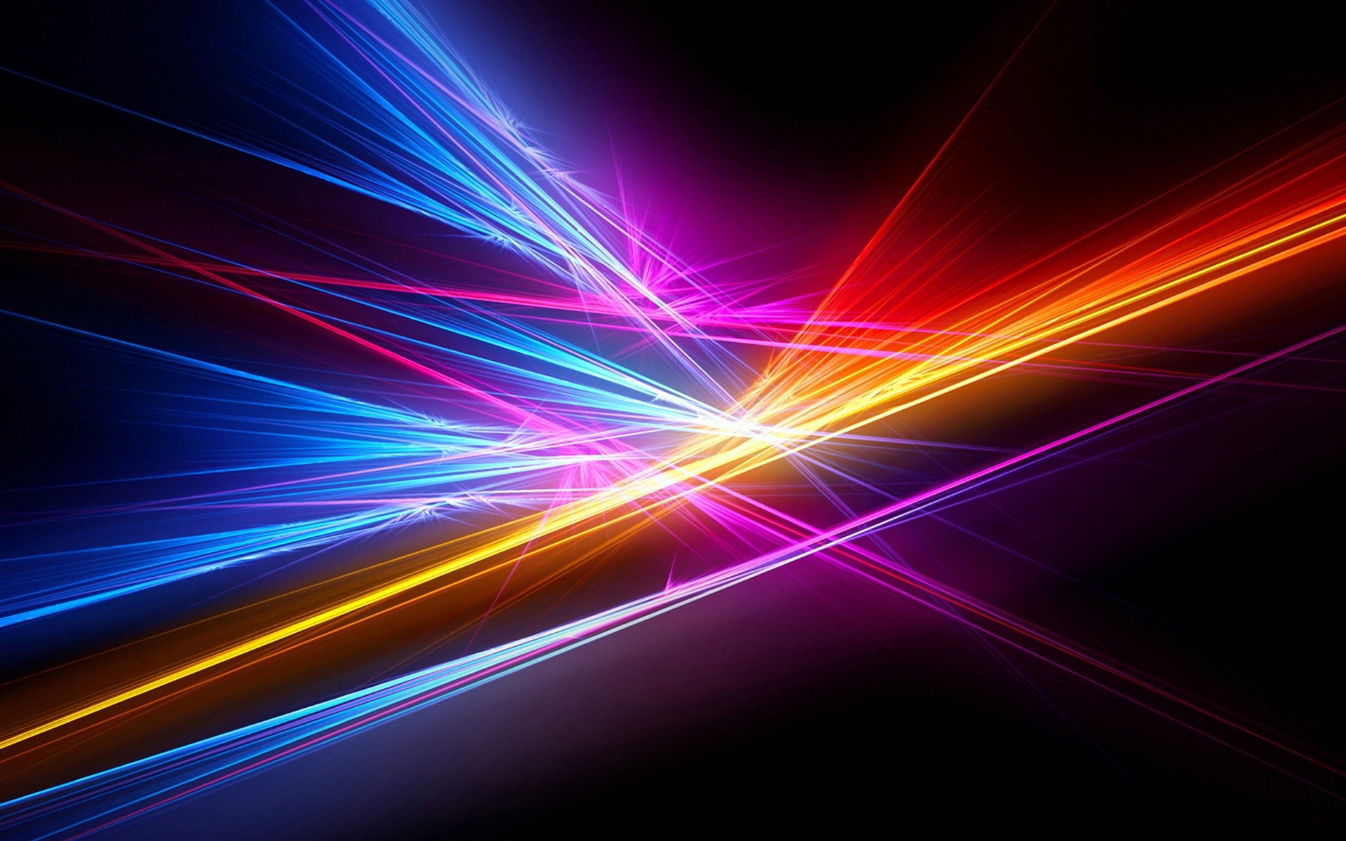 Raggi di luce, Colori neon, Sfondo nero, Astratto, Full HD, wallpaper per portatile