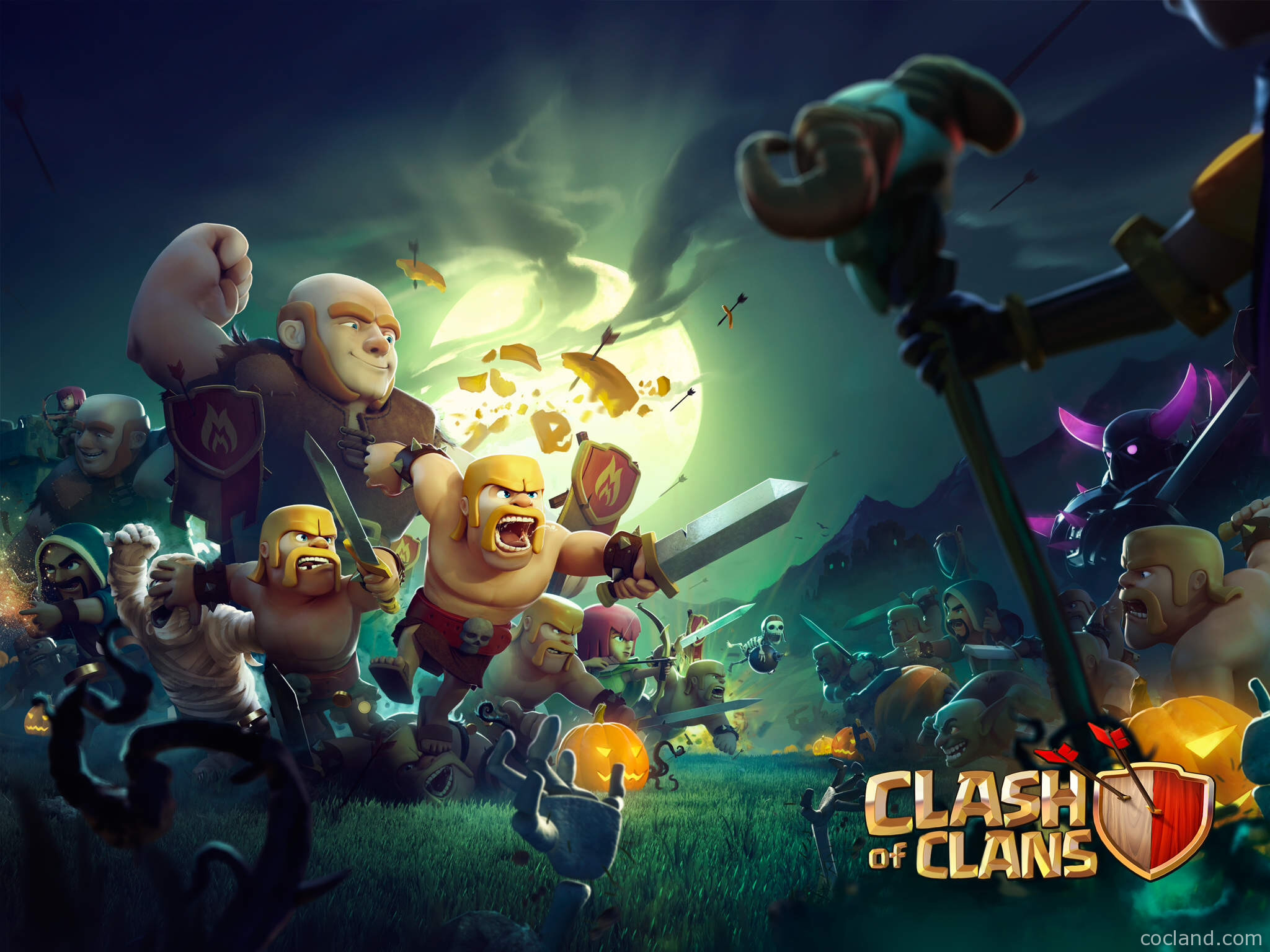 Clash of Clans, Halloween, Barbaro, Strega, Notte, Luna, Full HD, sfondo per iPad e tablet