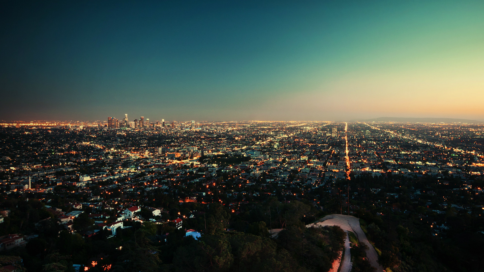 Los Angeles, Città notturna, Luci, Crepuscolo, Full HD, sfondo per il tuo desktop