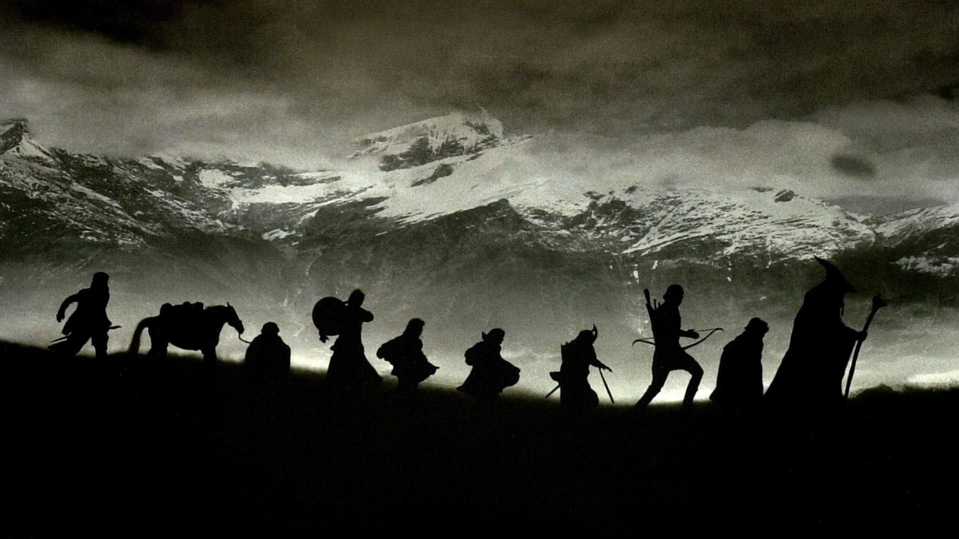 Compagnia dell'Anello, Il Signore degli Anelli, Silhouette, 16:9 Full HD, wallpaper widescreen