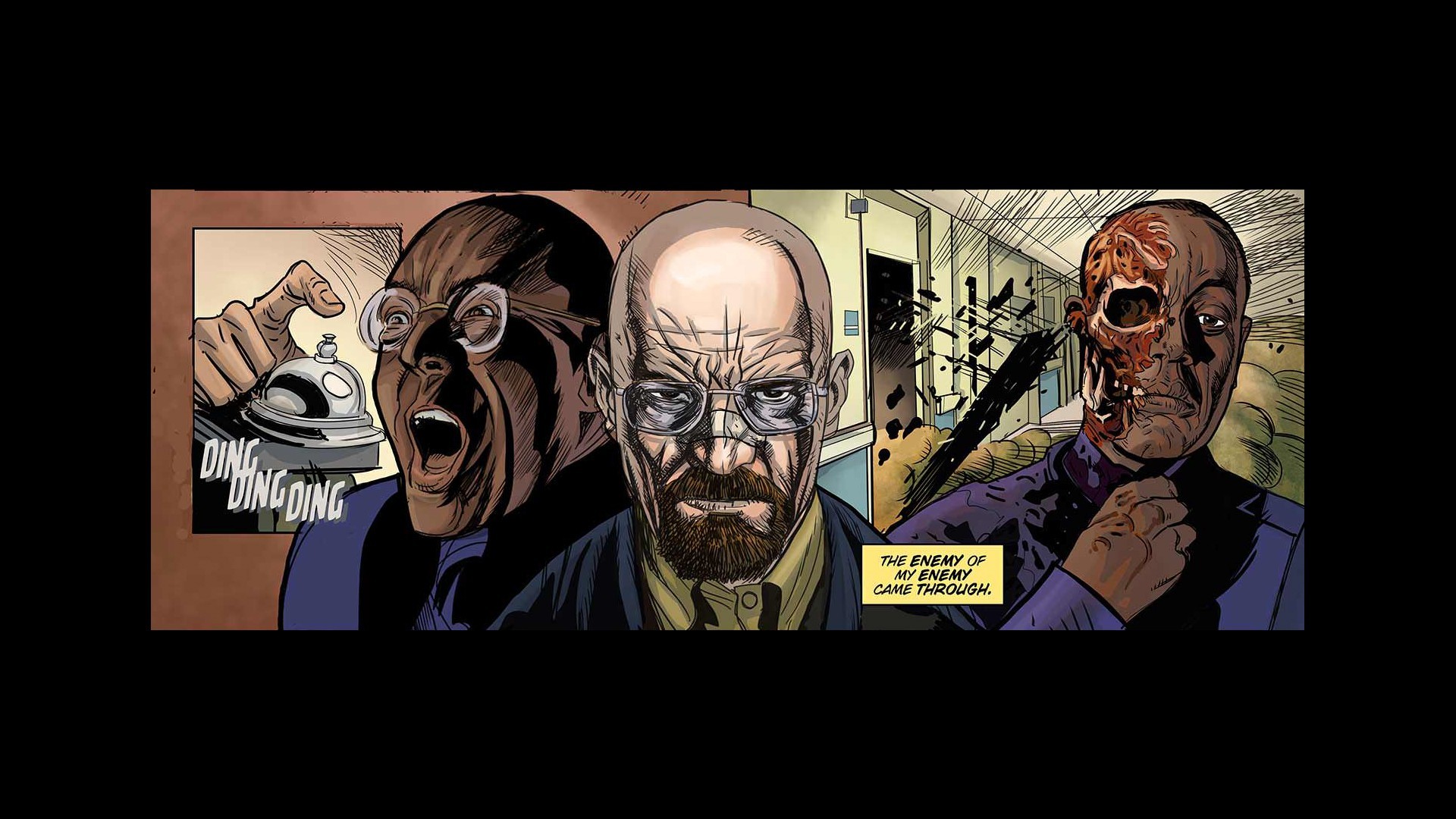 Walter White, Gus Fring, Hector Salamanca, Breaking Bad, Fumetto, Sfondo nero, wallpaper desktop