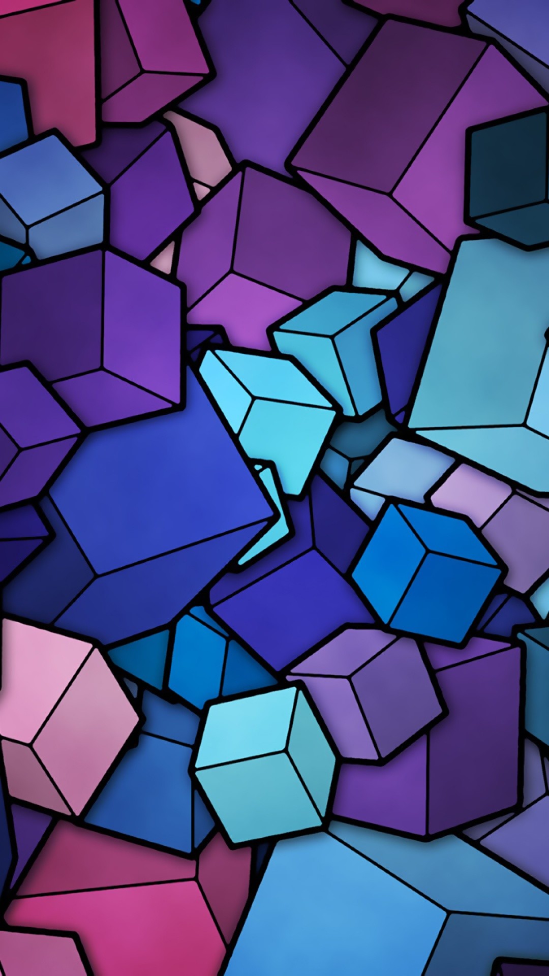 Cubi, Astratto, Viola e azzurro, Full HD, sfondo per cellulare