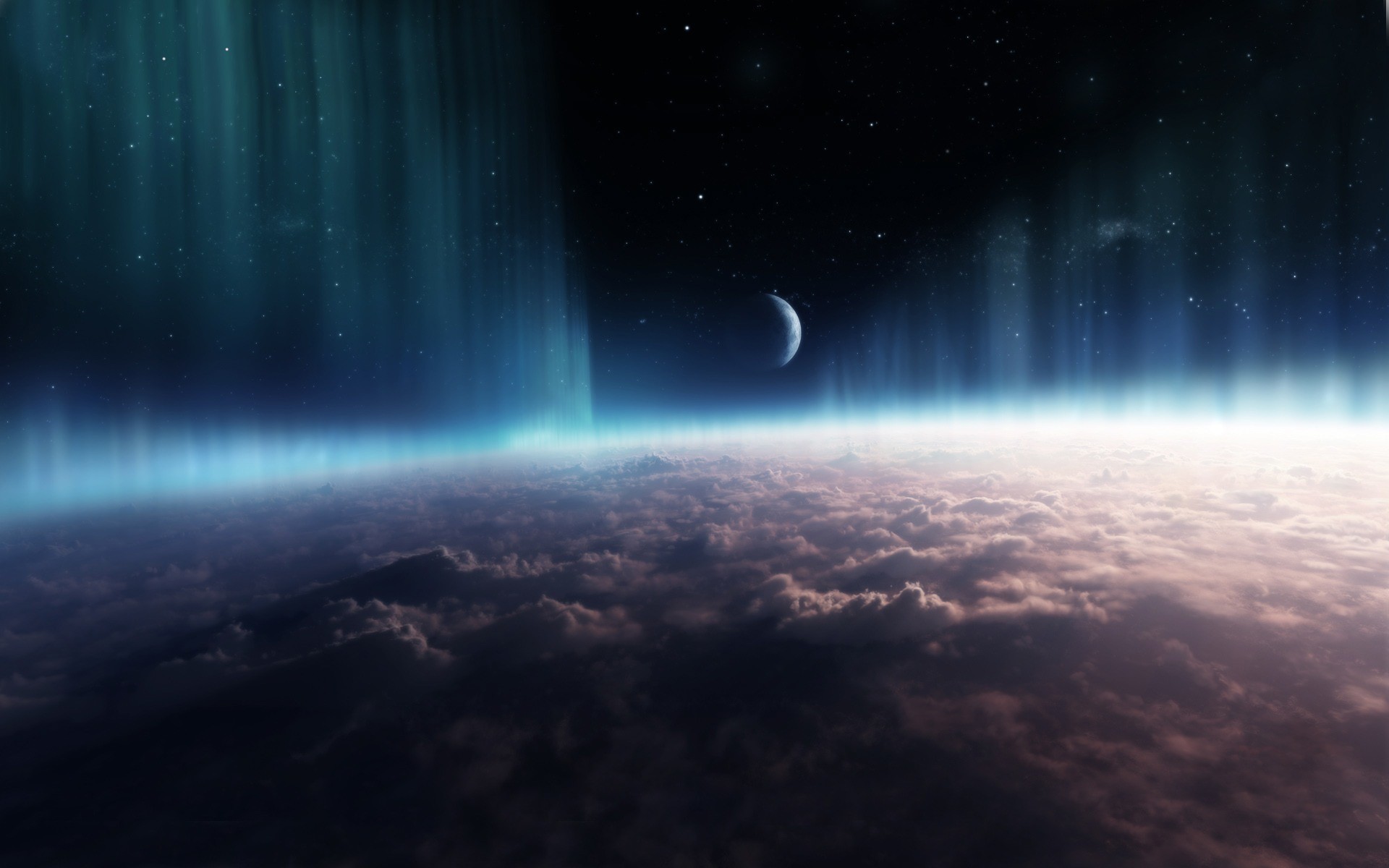 Spazio, Aurora, Nuvole, Luna, 1920x1200, immagine di sfondo
