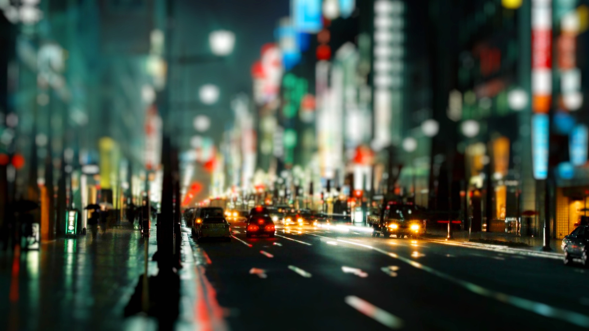 Strada notturna, Luci al neon, Pioggia, Città, Full HD, sfondo per PC