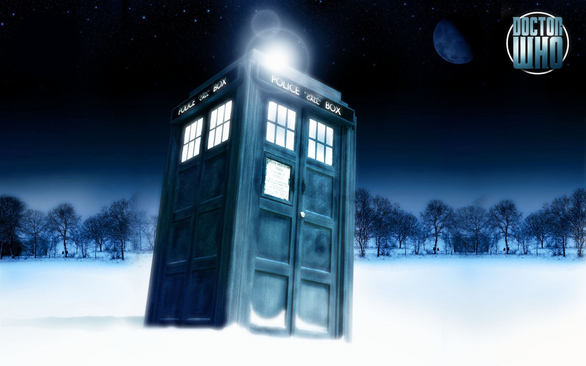 TARDIS, Doctor Who, Neve, Inverno, Logo Doctor Who, 16:10 Full HD, sfondo widescreen