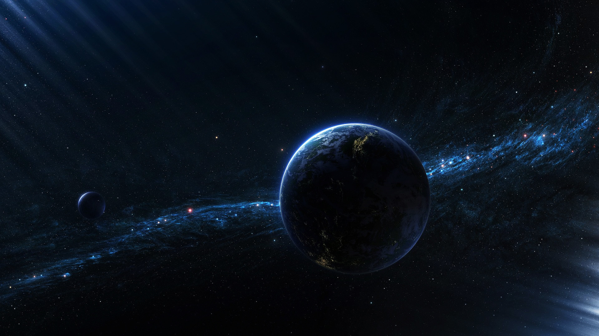 Pianeta, Spazio, Lune, Buio, Full HD, wallpaper per PC