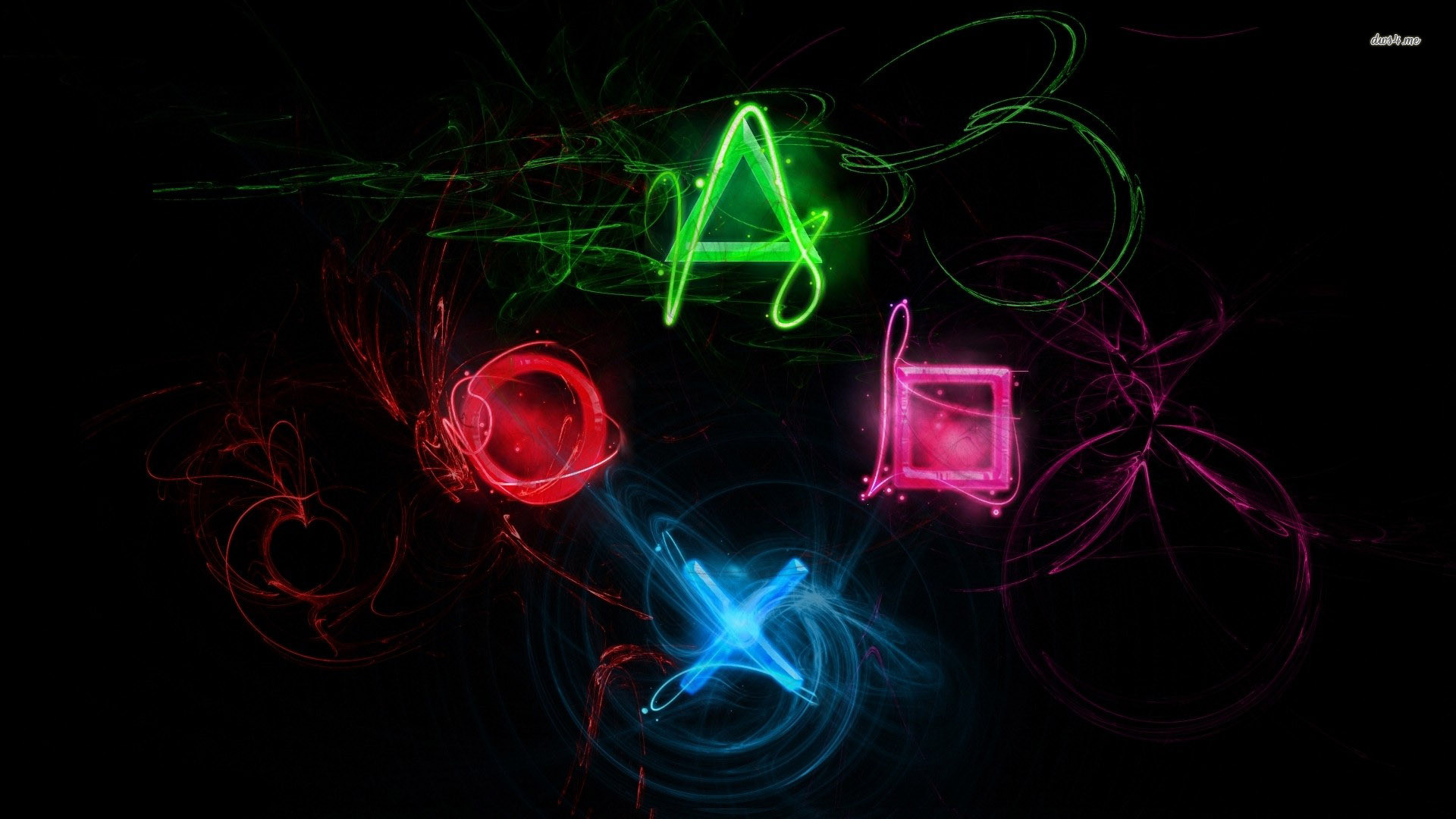 PlayStation, Simboli PlayStation, Neon, Sfondo nero, Full HD, wallpaper desktop