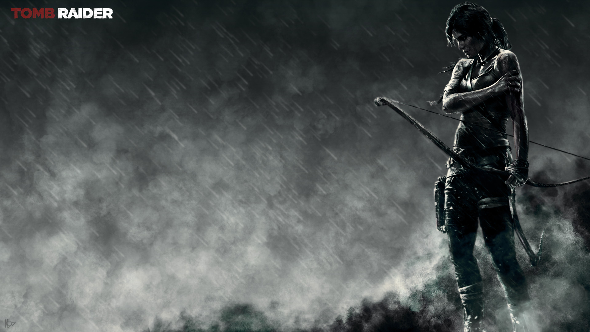 Lara Croft, Tomb Raider (2013), Pioggia, Toni grigi, Full HD, wallpaper per PC