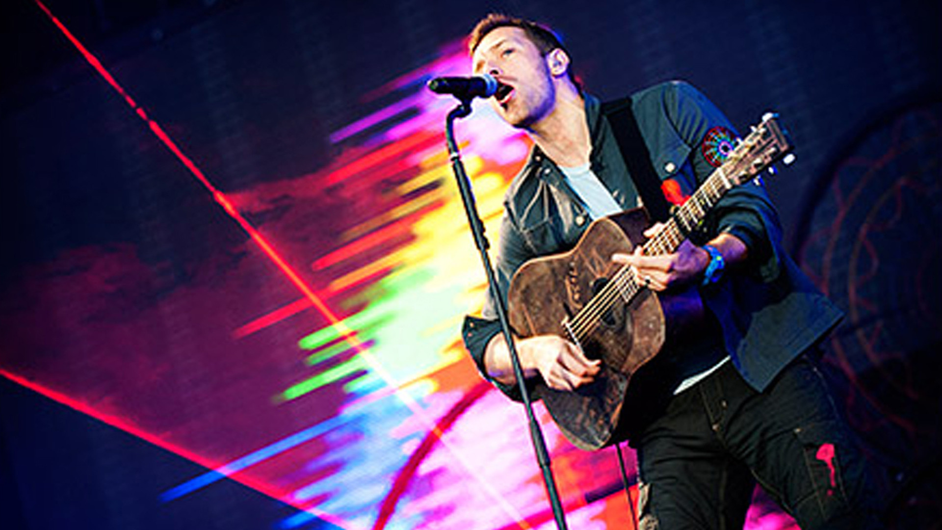 Chris Martin, Coldplay, Concerto, Chitarra, Luci, 1920x1080, immagine di sfondo