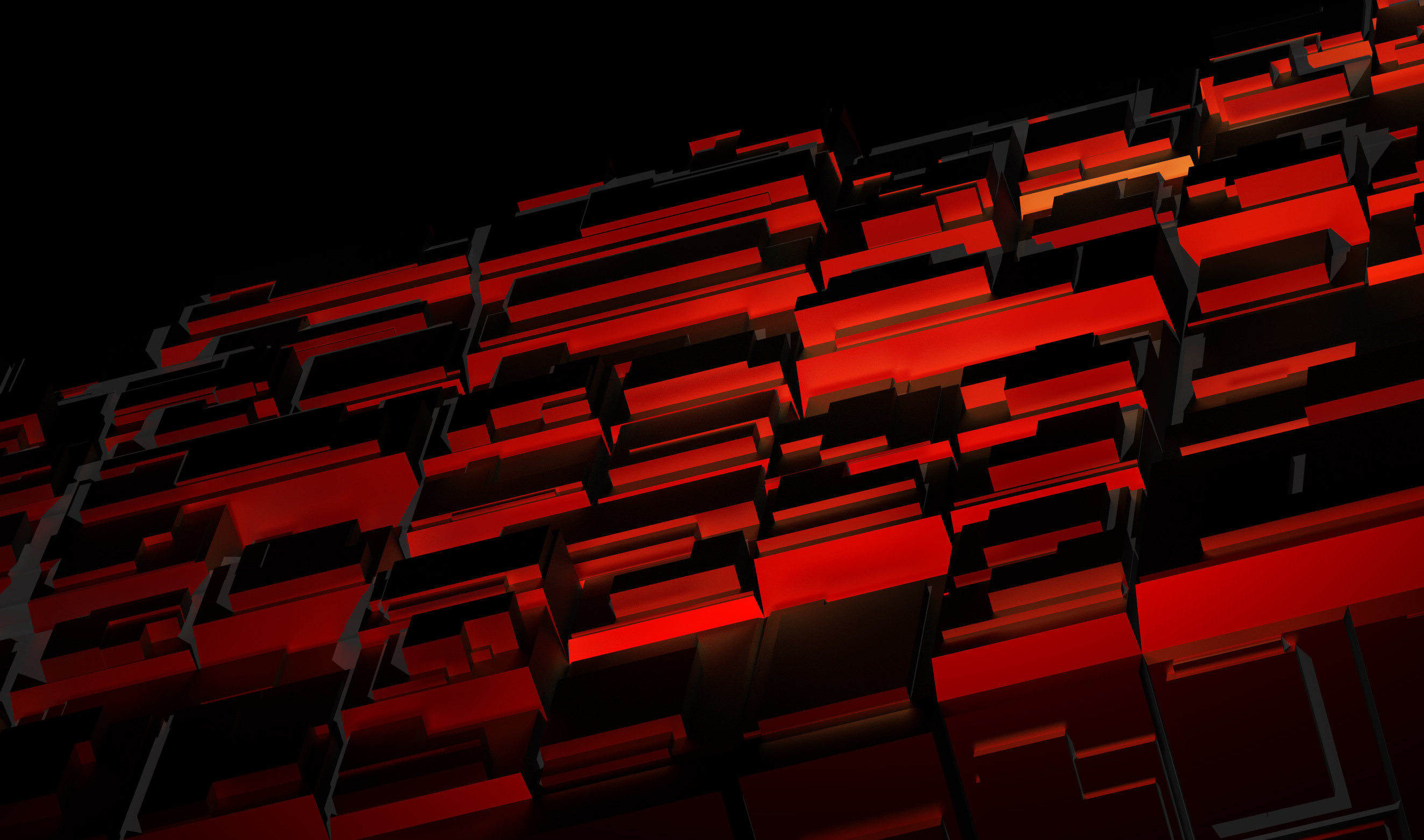 Cubi 3D, Rosso, Astratto, Nero, 2K, sfondo per PC