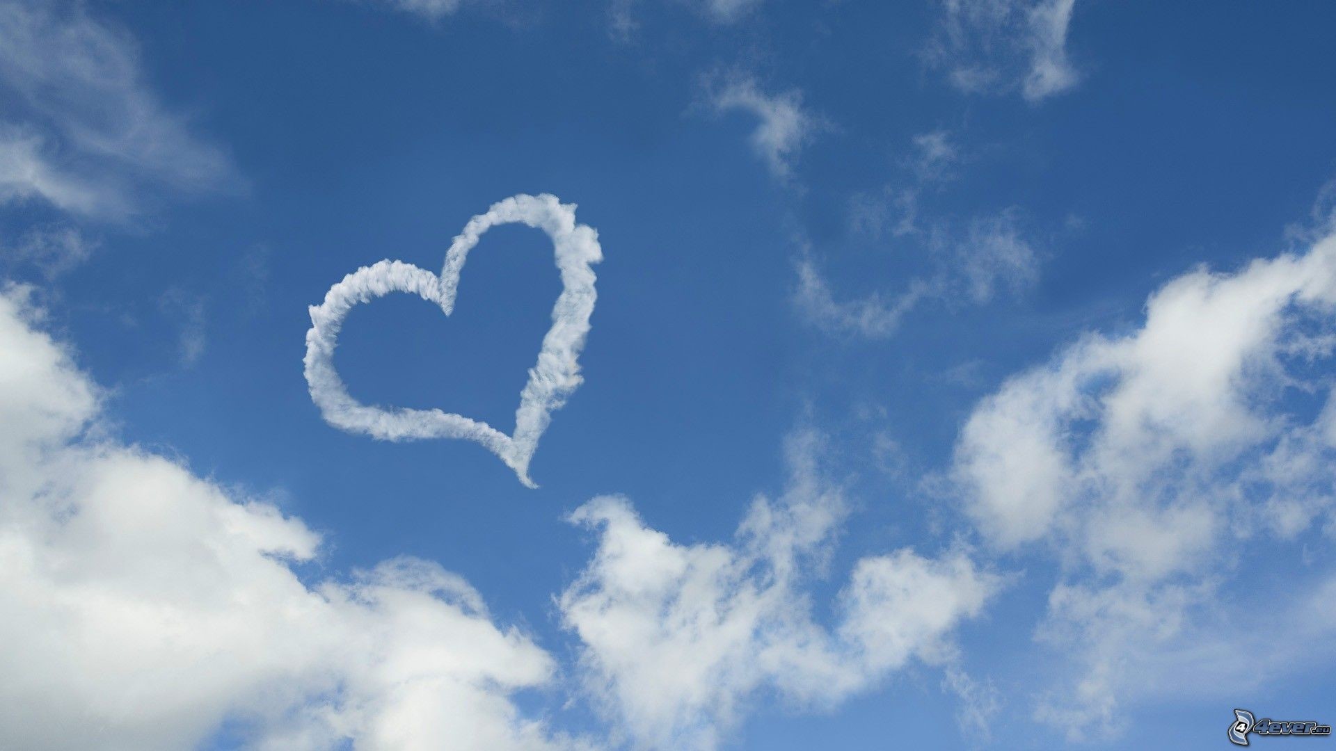 Cuore di nuvola, Cielo azzurro, Nuvole, 1920x1080, immagine di sfondo