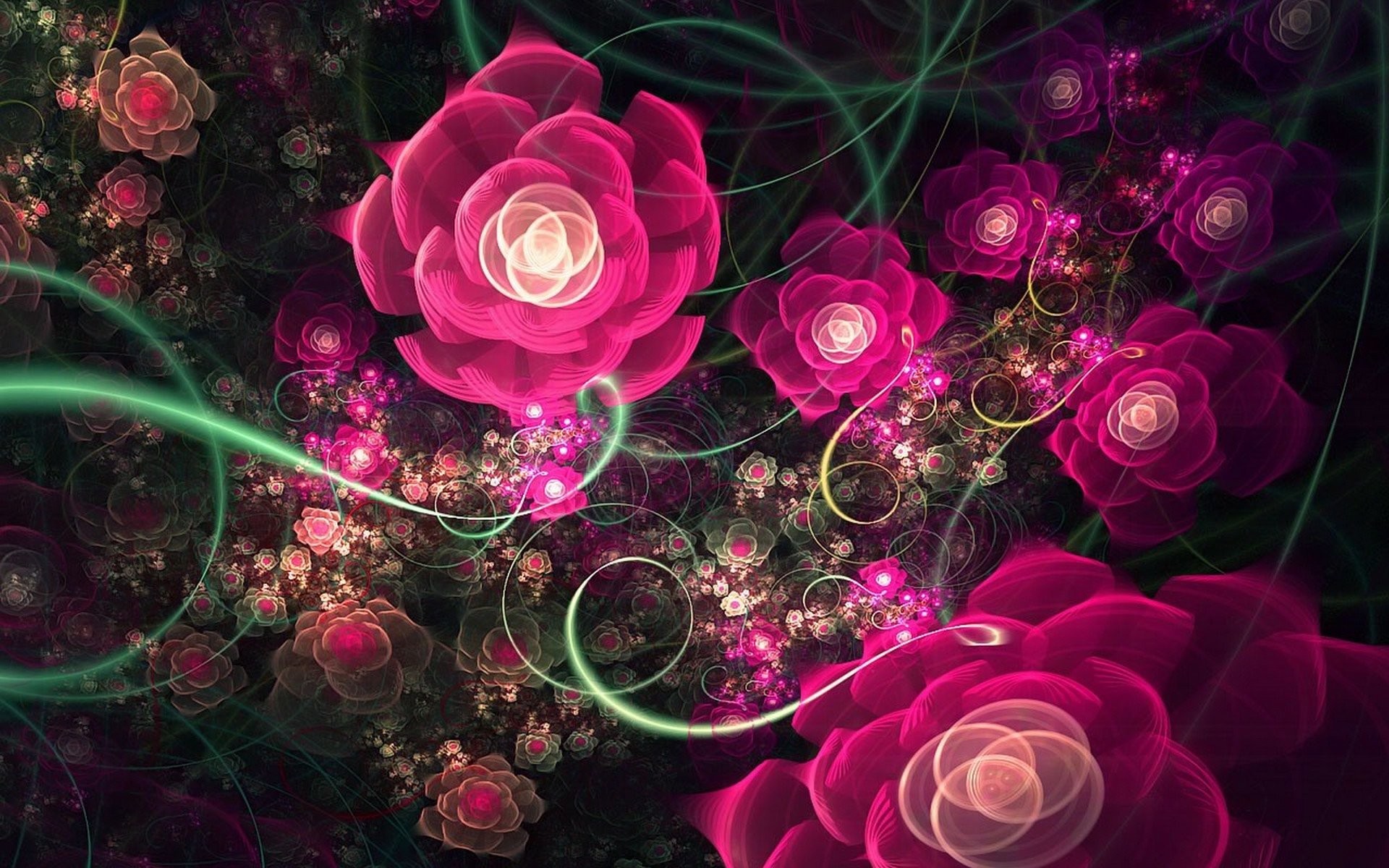 Rose frattali, Arte digitale, Rosa, Sfondo scuro, wallpaper iPhone