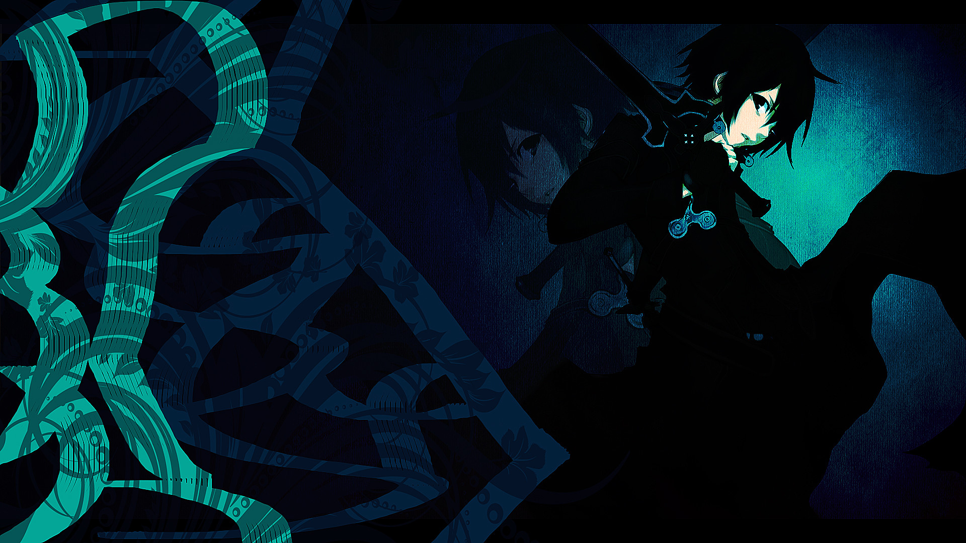 Kirito, Sword Art Online, Sfondo scuro, Verde acqua, Full HD, wallpaper per portatile